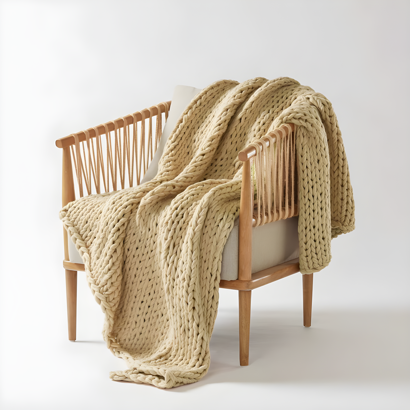 50"x60" Chunky Double Knit Handmade Throw Blanket Tan - Madison Park