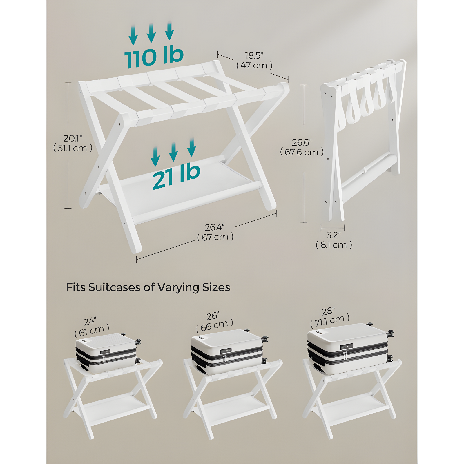 Bisiot Luggage Rack, Folding Suitcase Stand With Storage Shelf Holds Up To 131 Lb