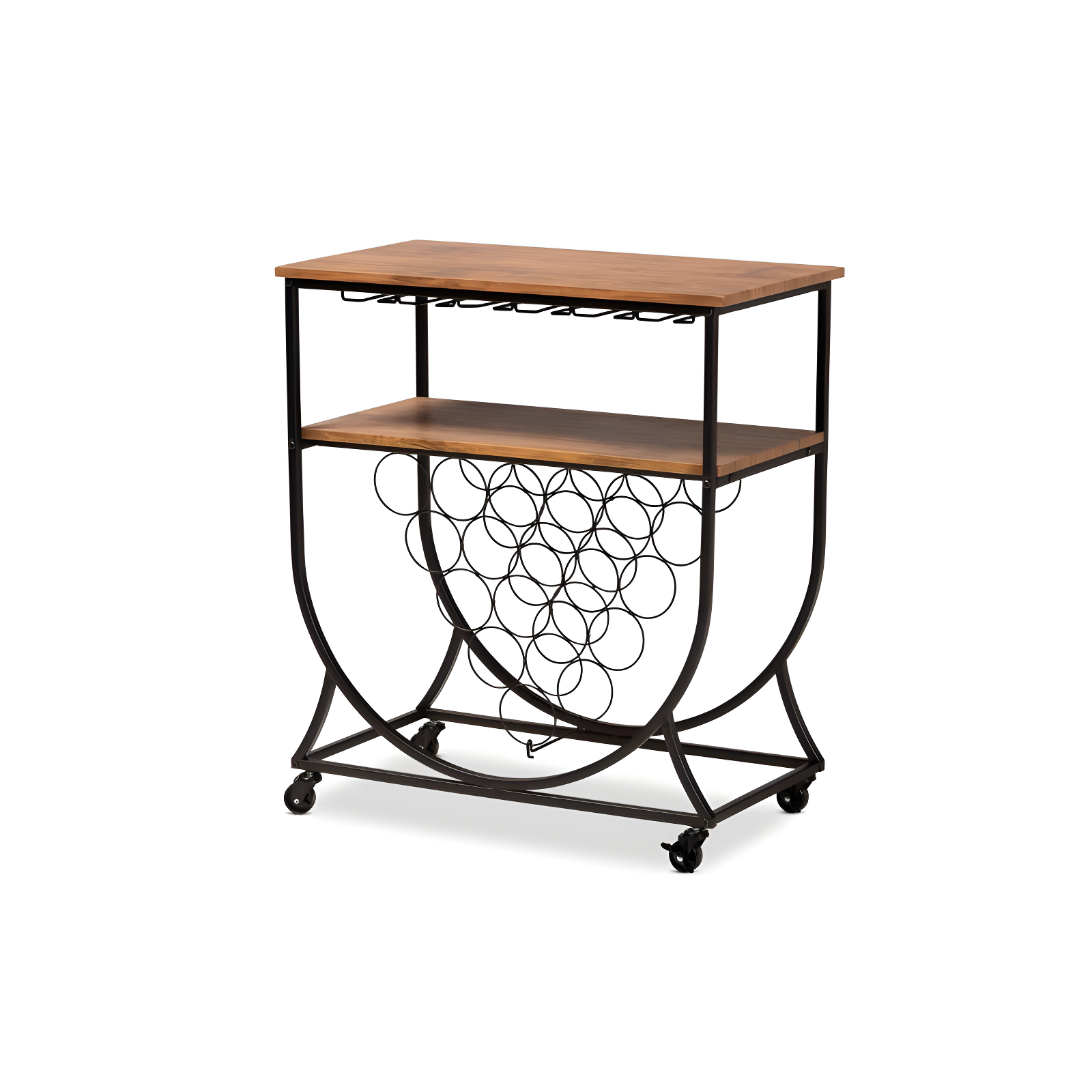 Dania Antique Vintage Industrial Metal and Wood Mobile Wine Bar Cart Black/Walnut - Baxton Studio