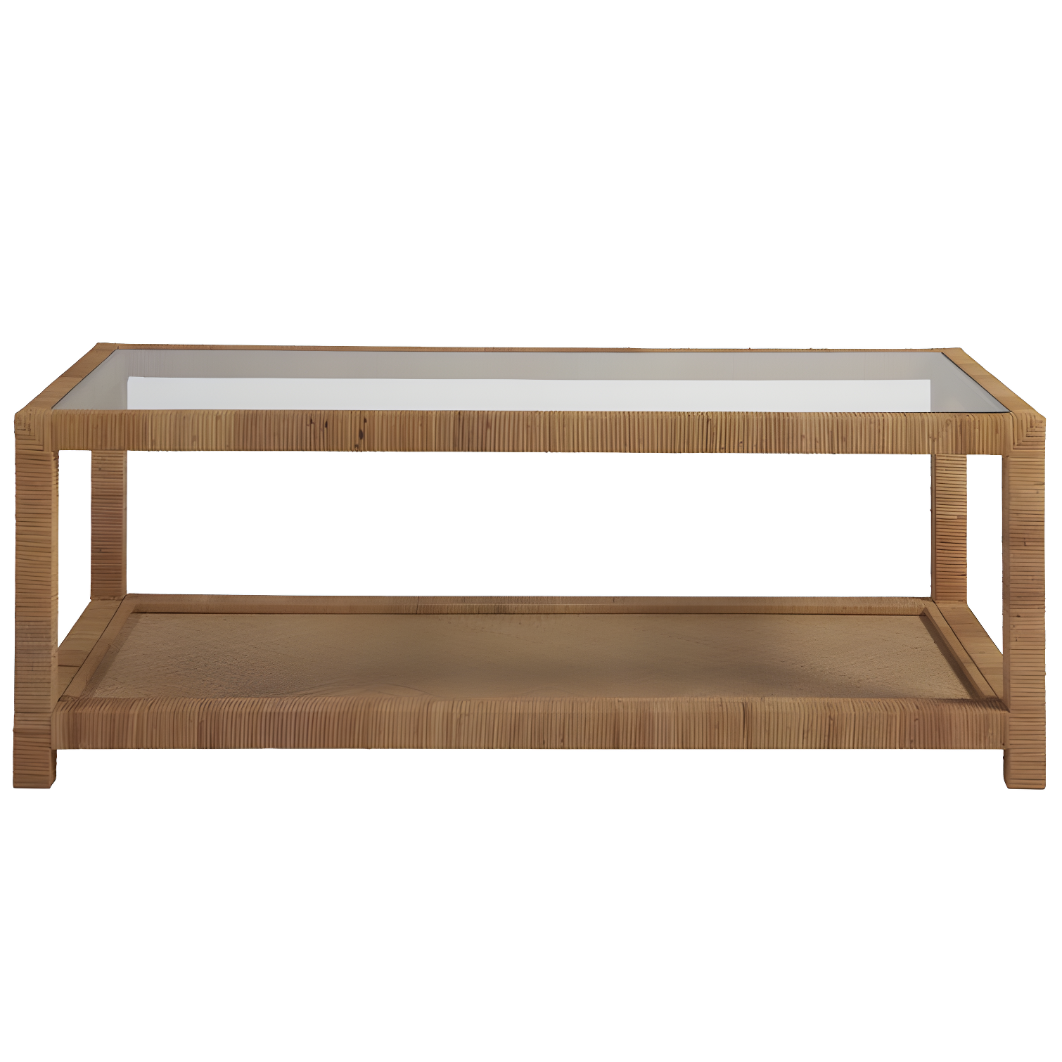 Coastal Charm 50'' Brown Wood and Glass Rectangular Coffee Table with Storage