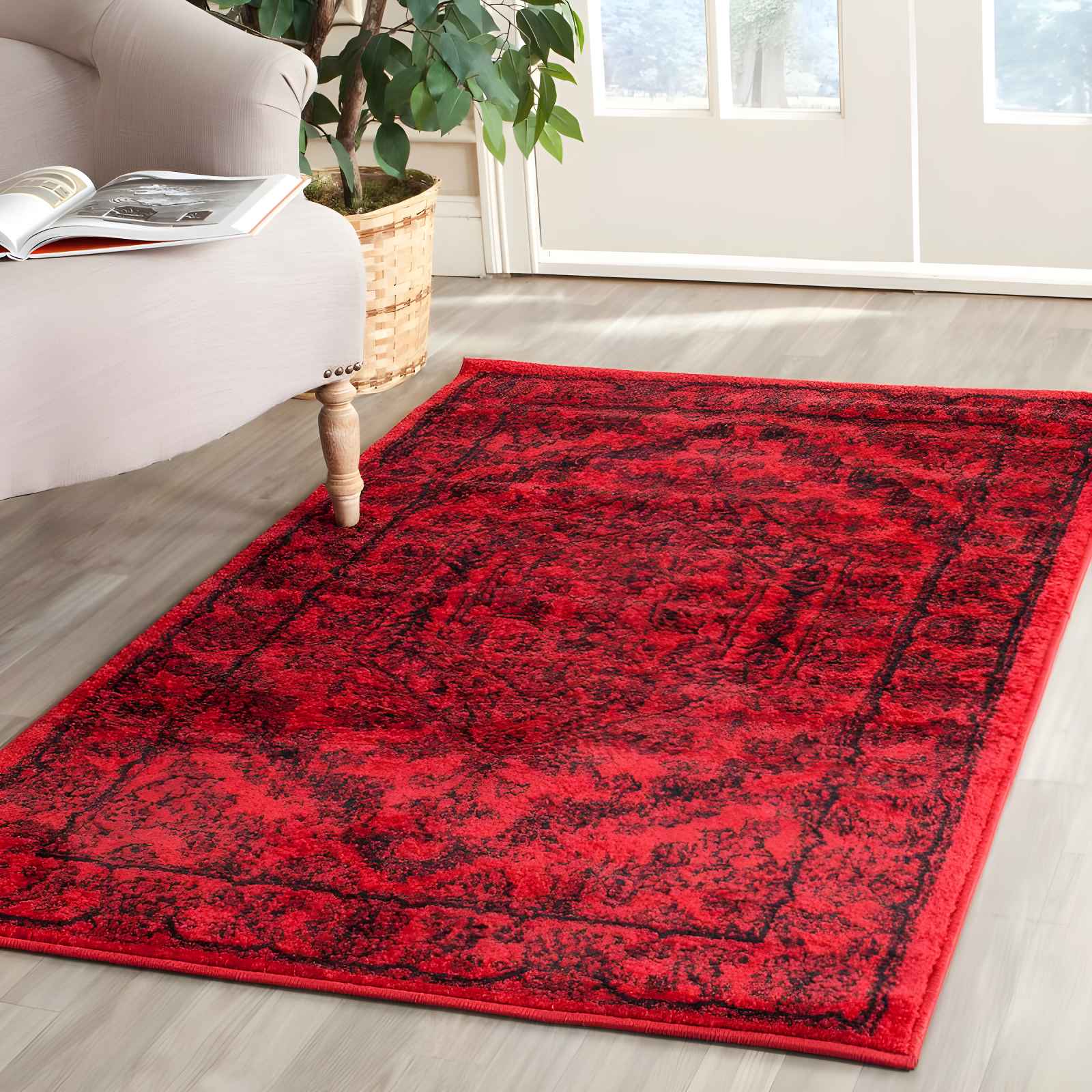 Adirondack ADR108 Machine Made Indoor Accent Rug - Red/Black - 3'x5' - Safavieh