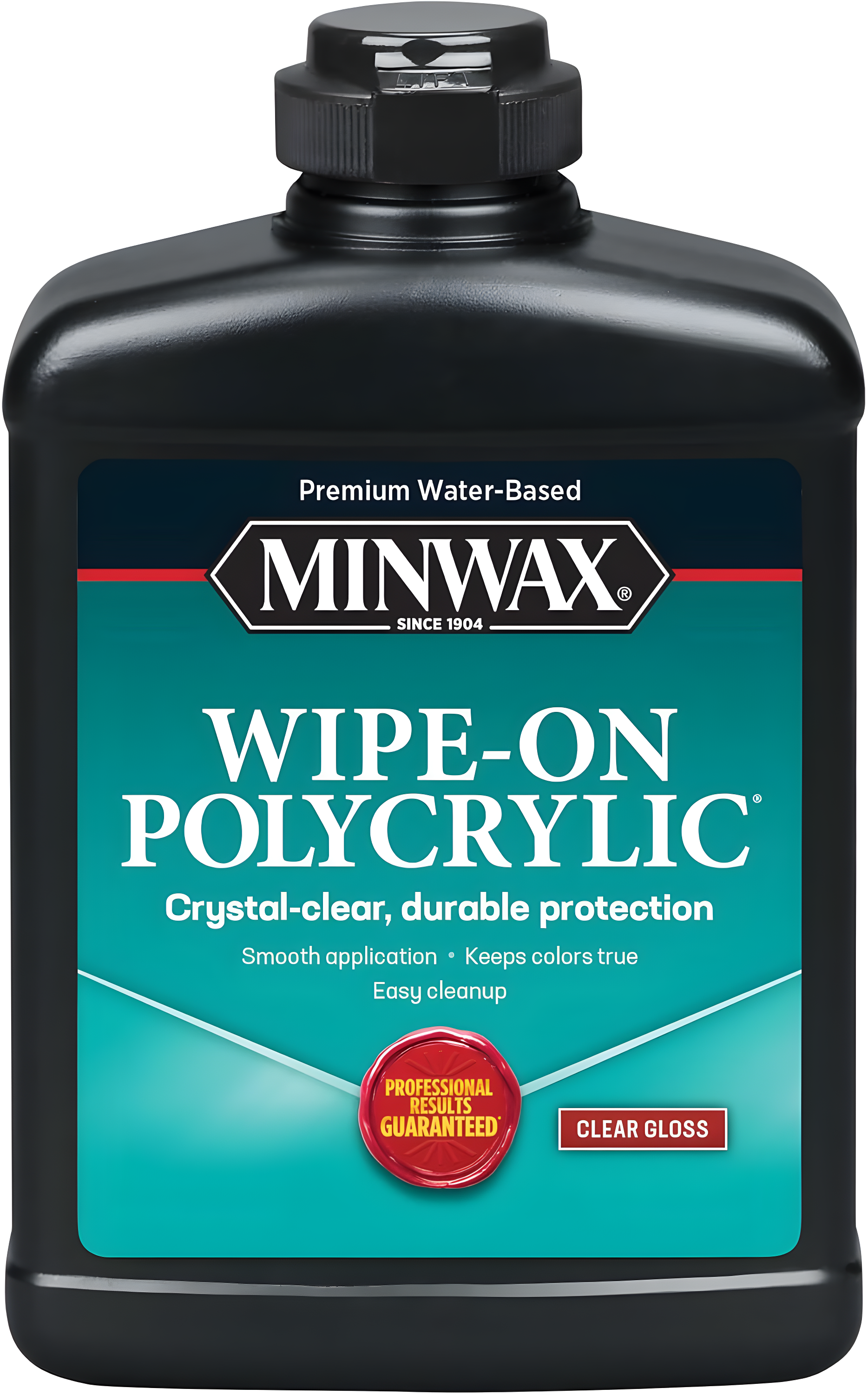 Minwax Wipe-On Poly Water-Based Polyurethane Finish, Gloss, Clear, 1 Pint