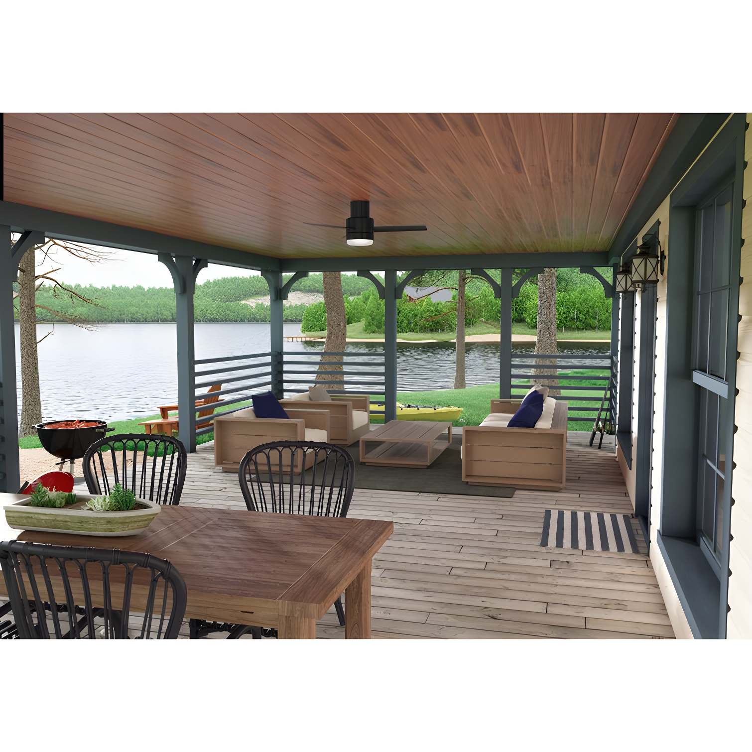 44" Gilmour 3 - Blade Outdoor Flush Mount Ceiling Fan with Remote Control and Light Kit Included
