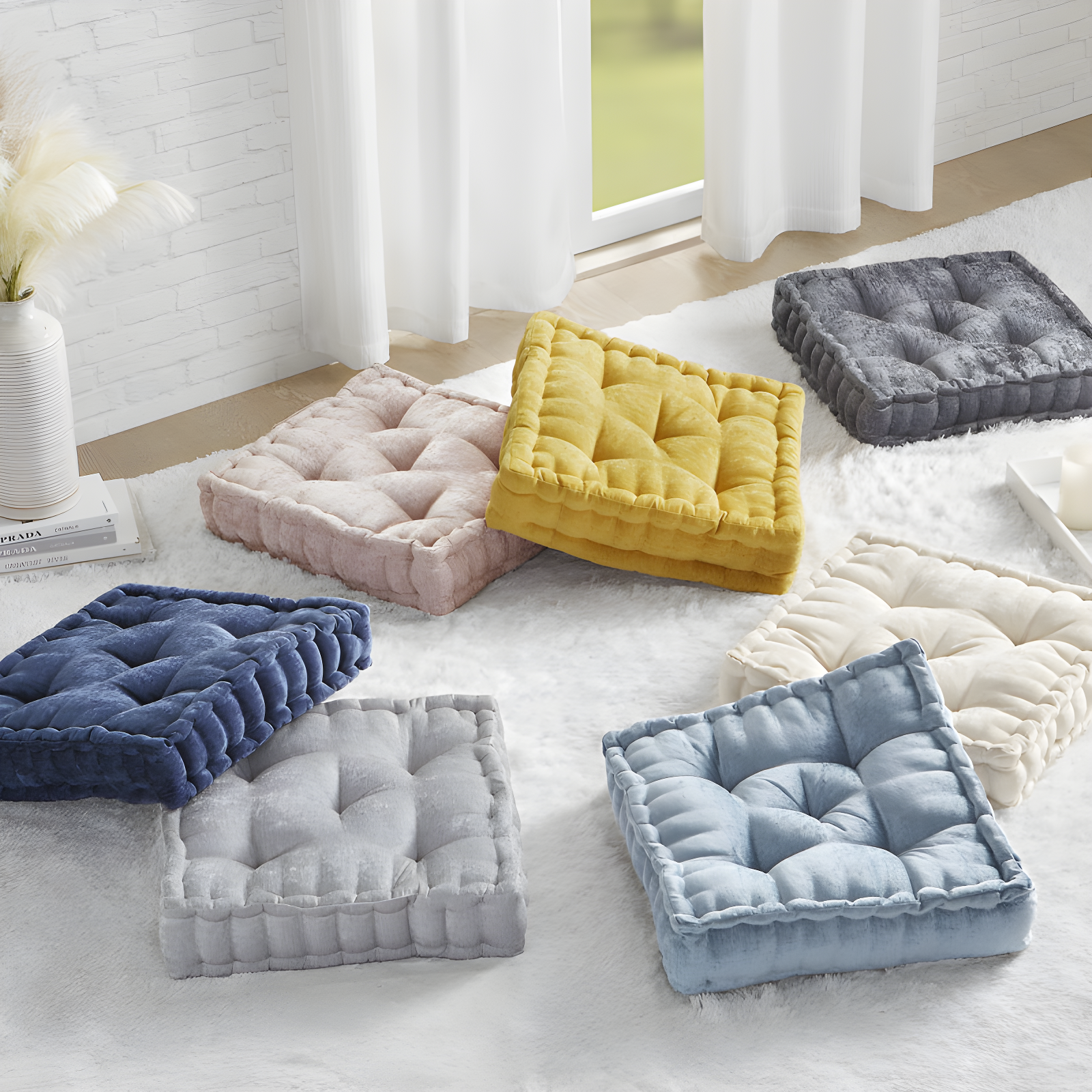 Azza Poly Chenille Square Floor Pillow Cushion
