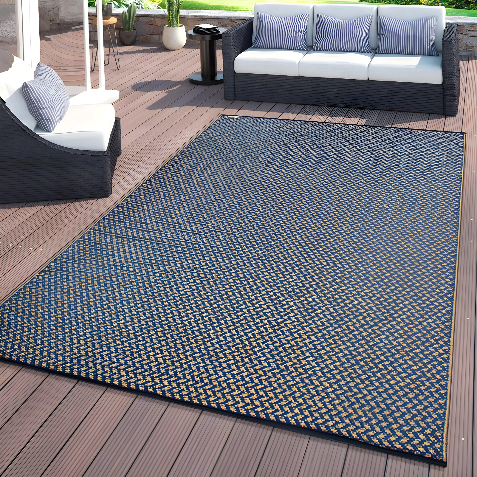 World Rug Gallery Contemporay Solid Reversible Plastic Indoor and Outdoor Rugs - NAVY 3'x5'