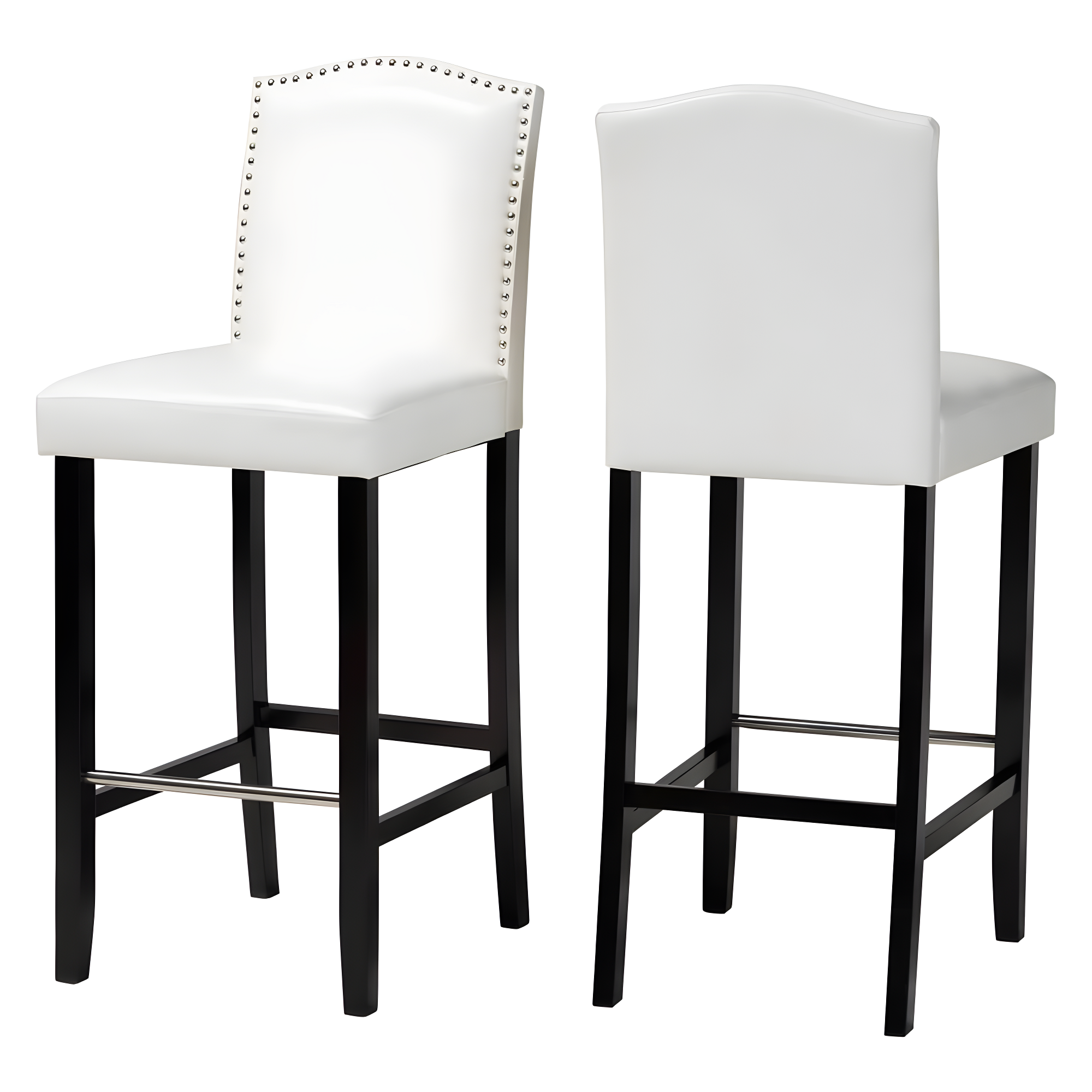 Baxton Studio Libra White Modern Bar Stool with Nail Head Trim (Set of 2)