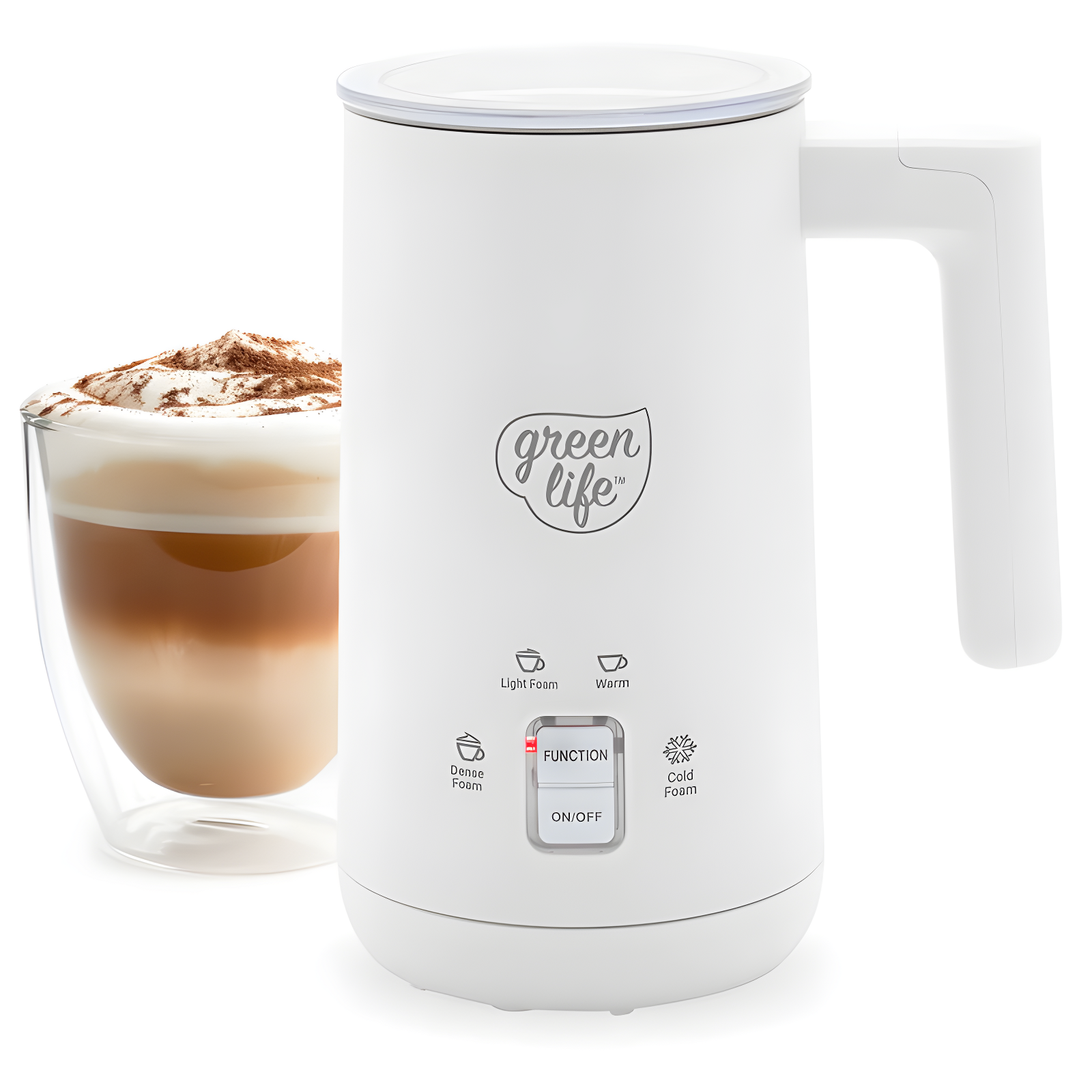 GreenLife GreenLife 10oz Electric Milk Frother, 4-in-1 Hot and Cold Milk Warmer and Steamer, PFOA / PFAS Free