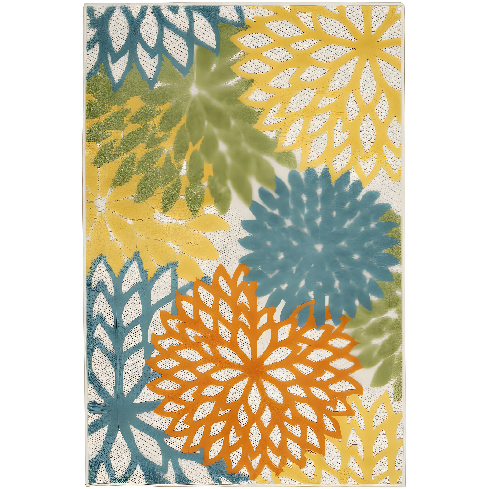 Nourison Aloha Floral Bloom Flatweave High-Low Indoor Outdoor Area Rug Turquoise Multicolor 2'8" x 4'