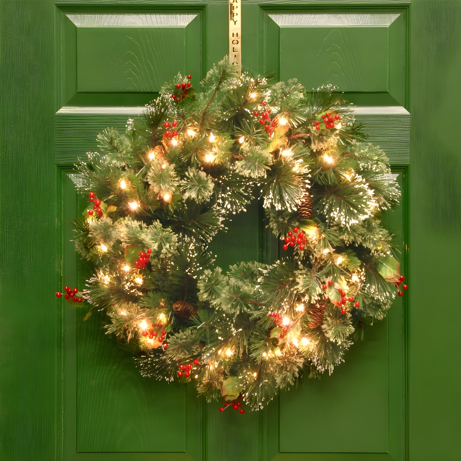 24" Prelit Wintry Pine Christmas Wreath with Cones and Berries White Lights - National Tree Company