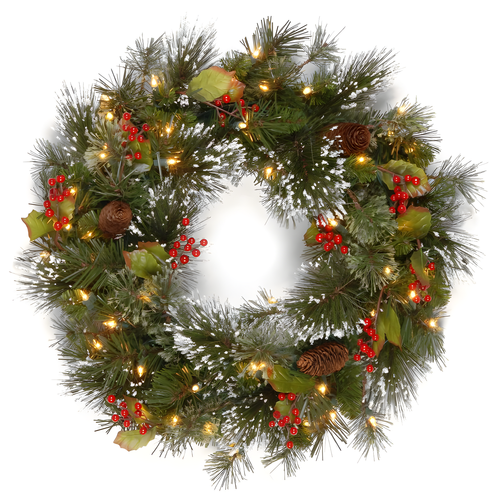 24" Prelit Wintry Pine Christmas Wreath with Cones and Berries White Lights - National Tree Company