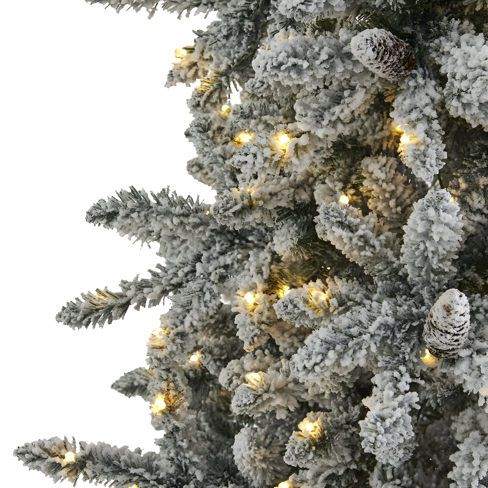 Nearly Natural 7.5' Pre-Lit LED Flocked Slim Livingston Fir with Pinecones, Electric Powered
