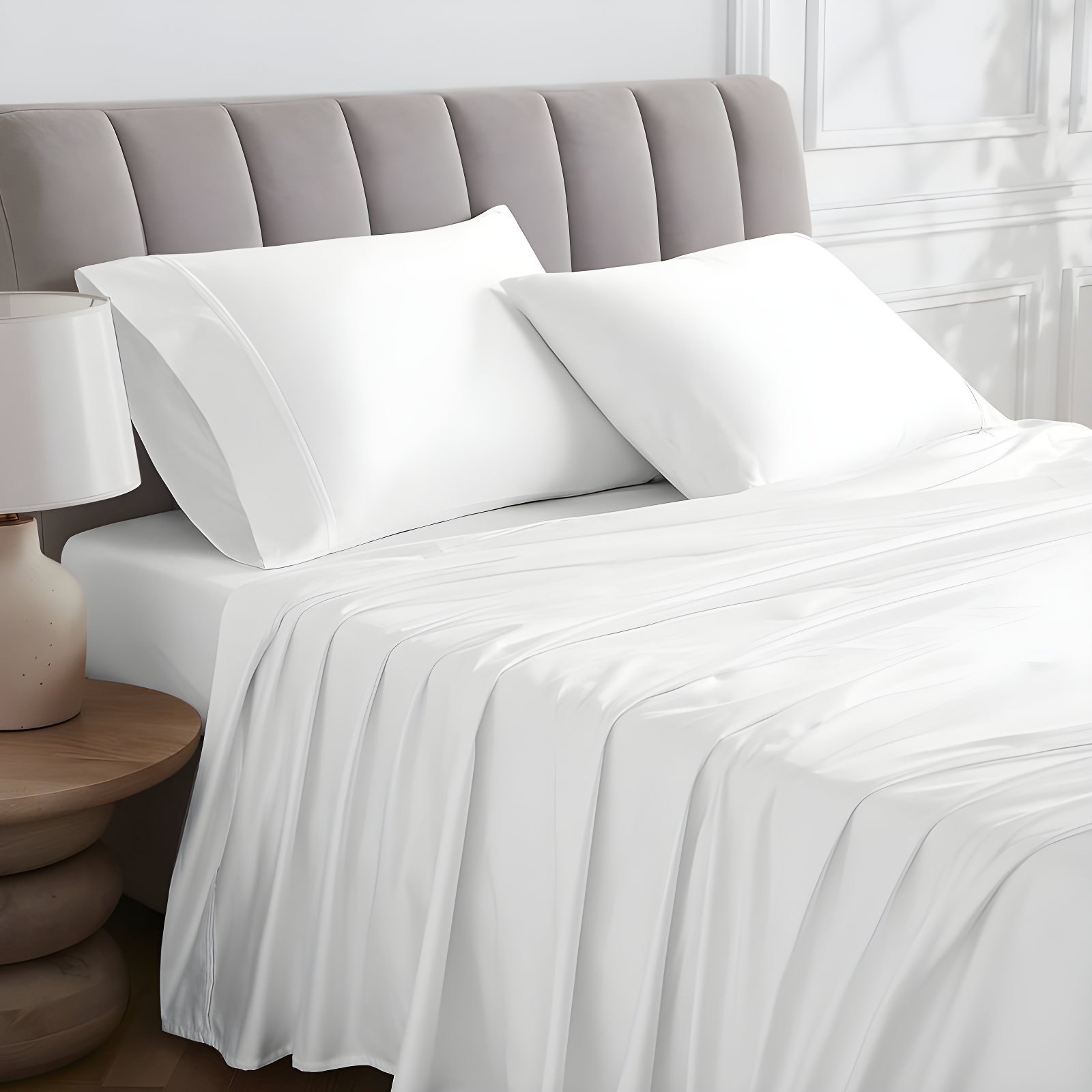 Full 400 Thread Count Wrinkle Free Cotton Solid Sheet Set White - Purity Home: Sateen Weave, Deep Pocket Fitted, OEKO-TEX Certified