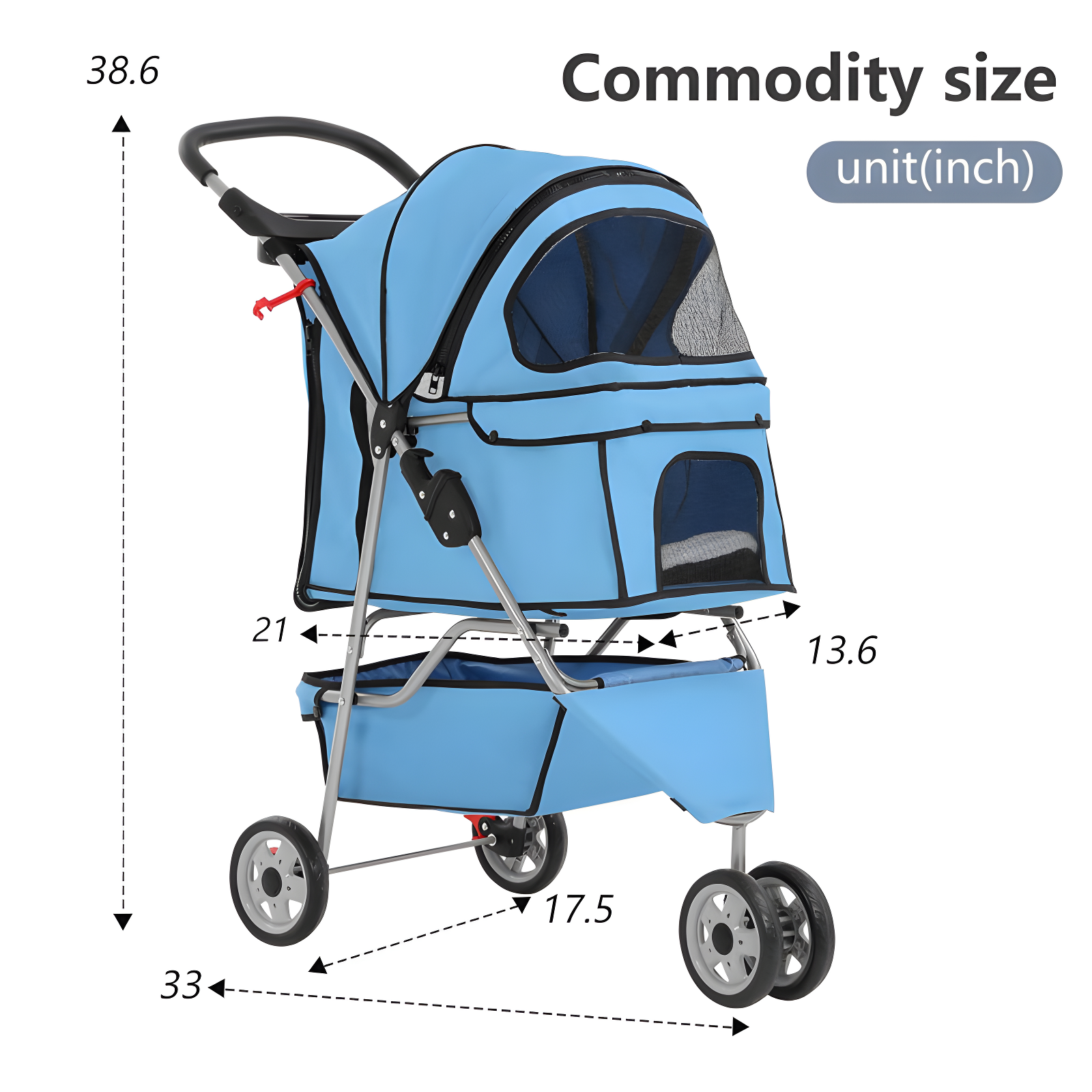 ToccoLeggero Pet Stroller Foldable Dog Stroller 3-Wheel Durable Cat Jogger Stroller For Small And Medium Dogs Cats With Washable Liner Storage Basket Cup Holder