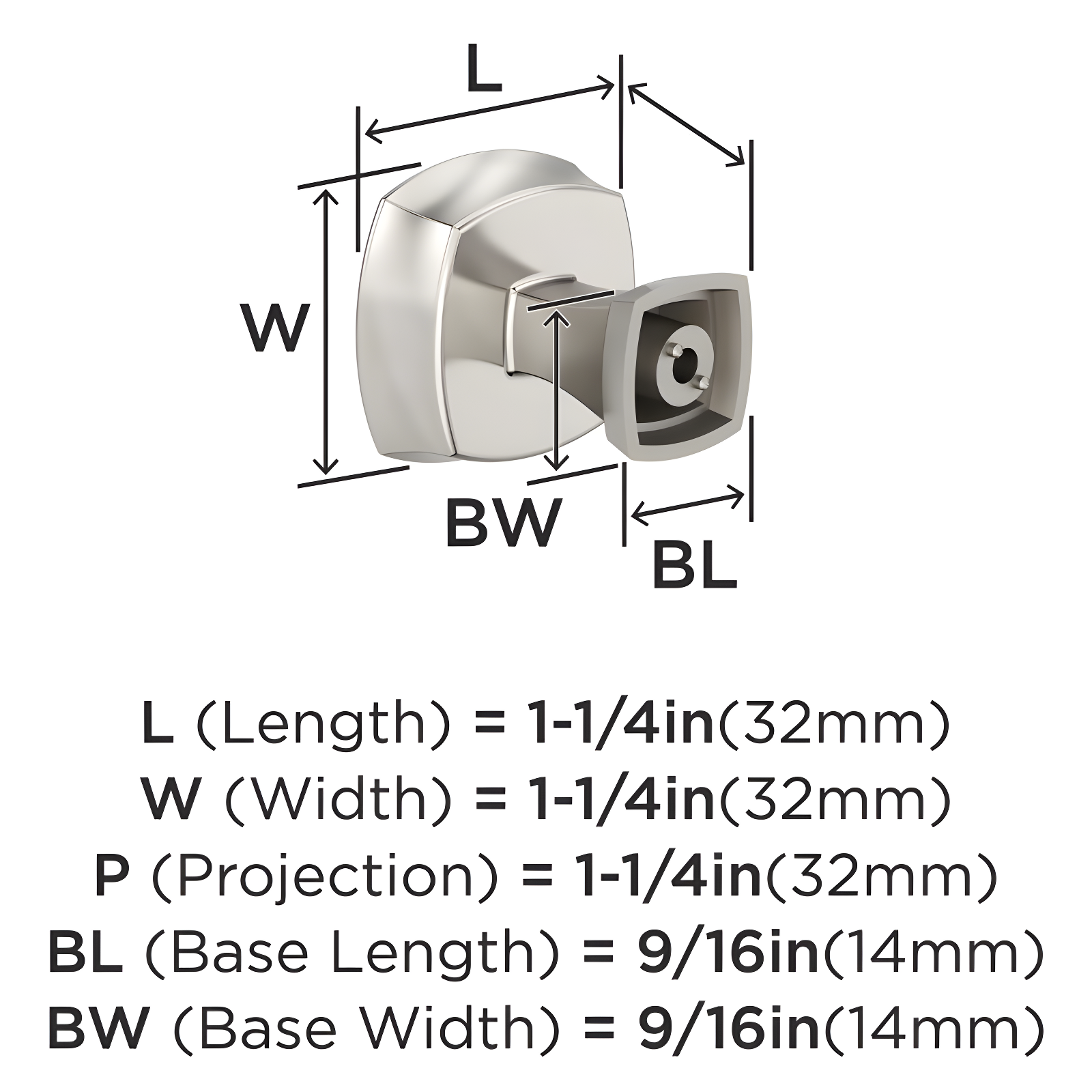 Amerock Stature 1-1/4 inch (32mm) Length Polished Nickel Cabinet Knob
