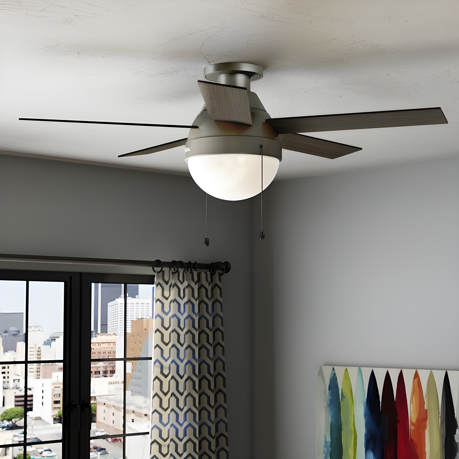 Hunter Fan 46" Anslee 5 - Blade LED Flush Mount Ceiling Fan with Pull Chain and Light Kit Included