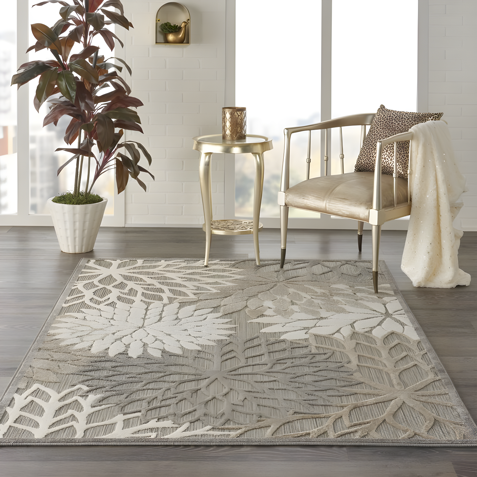 Nourison Aloha Floral Bloom Flatweave High-Low Indoor Outdoor Area Rug Natural 3'6" x 5'6"
