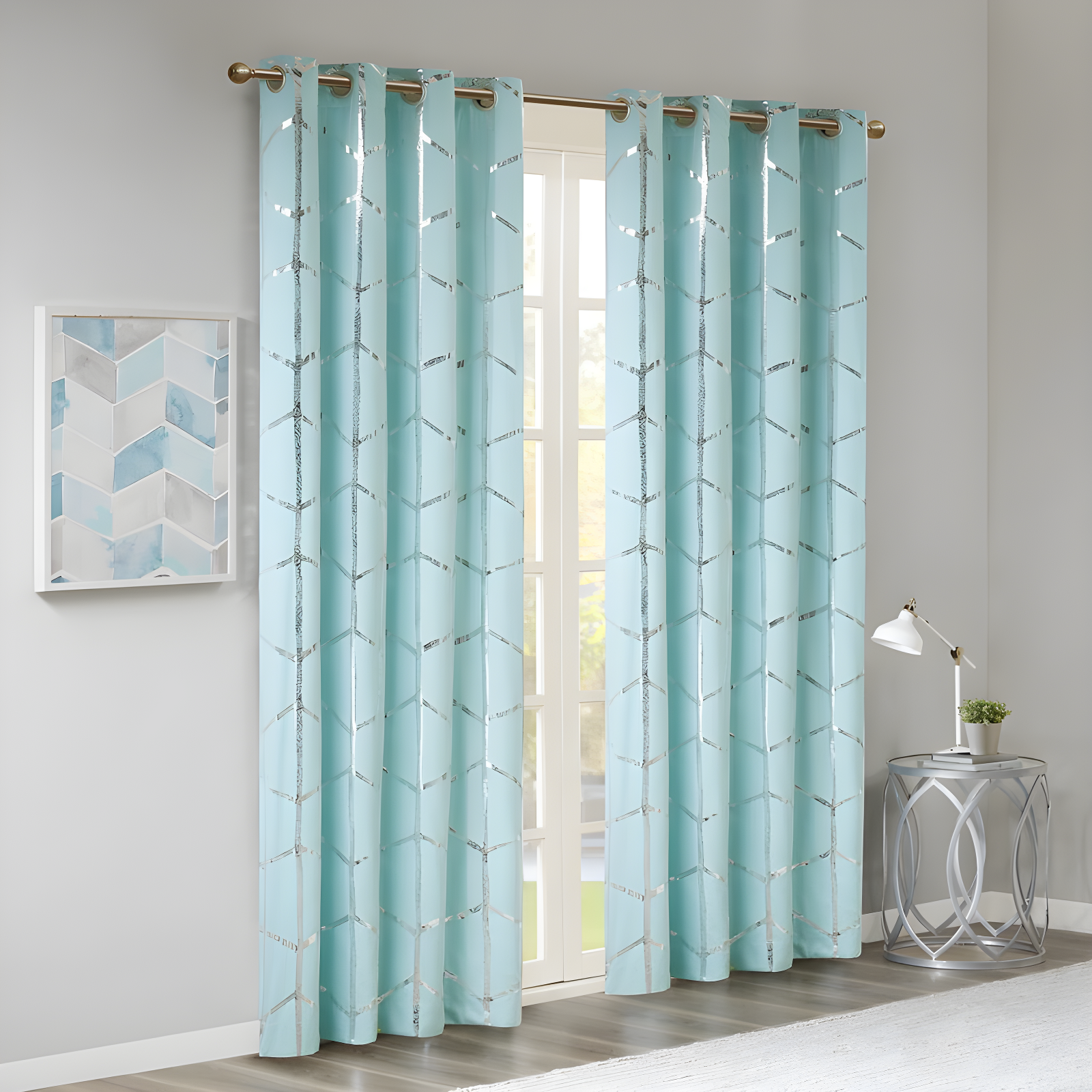 Raina Geometric Total Blackout Grommet Single Curtain Panel