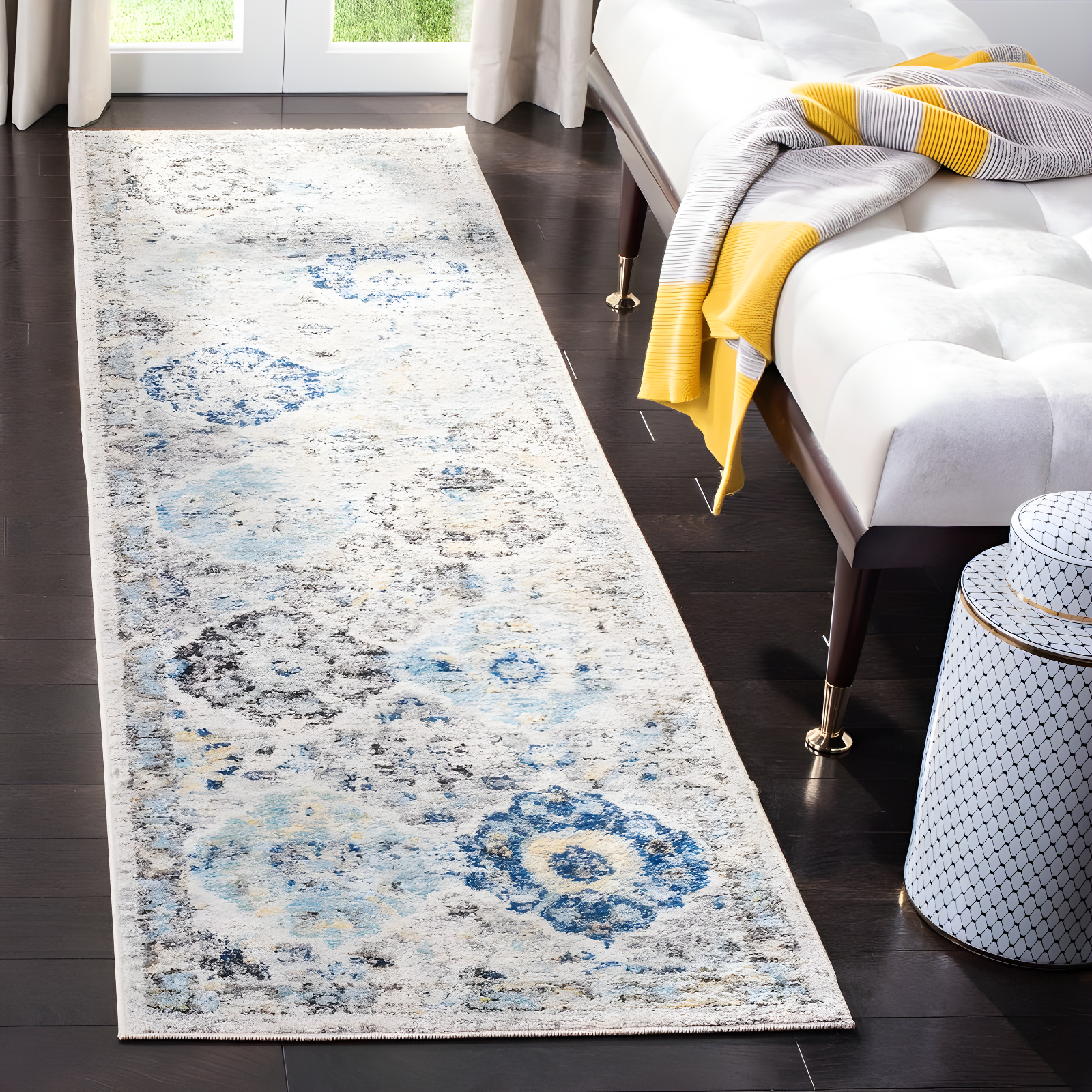 Madison MAD611 Power Loomed Indoor Runner Rug - Ivory/Aqua - 2'3"x6' - Safavieh