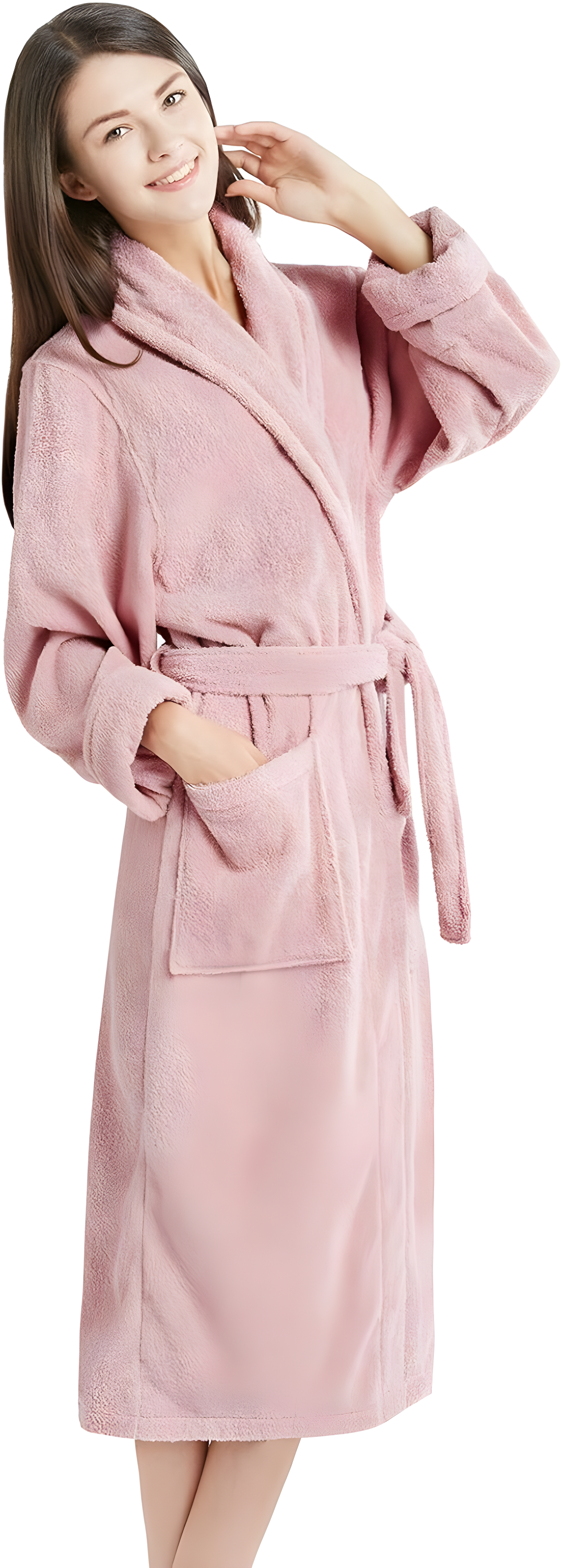 Cotton Terry Cloth Mid-Calf Bathrobe with Pockets