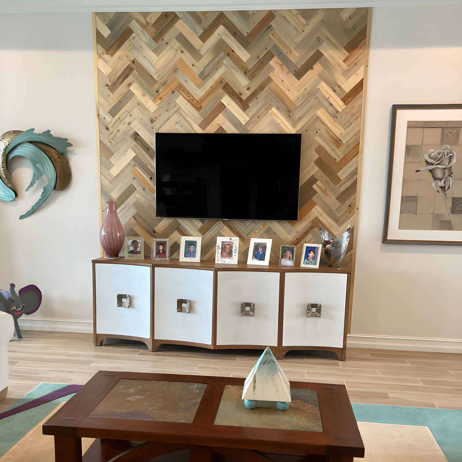 Timberchic River Reclaimed Wooden Wall planks - Simple Peel & Stick Wall Covering Application for DIY Accent Wall & Home Improvement - Premium Wall Paneling - Herringbone Pattern