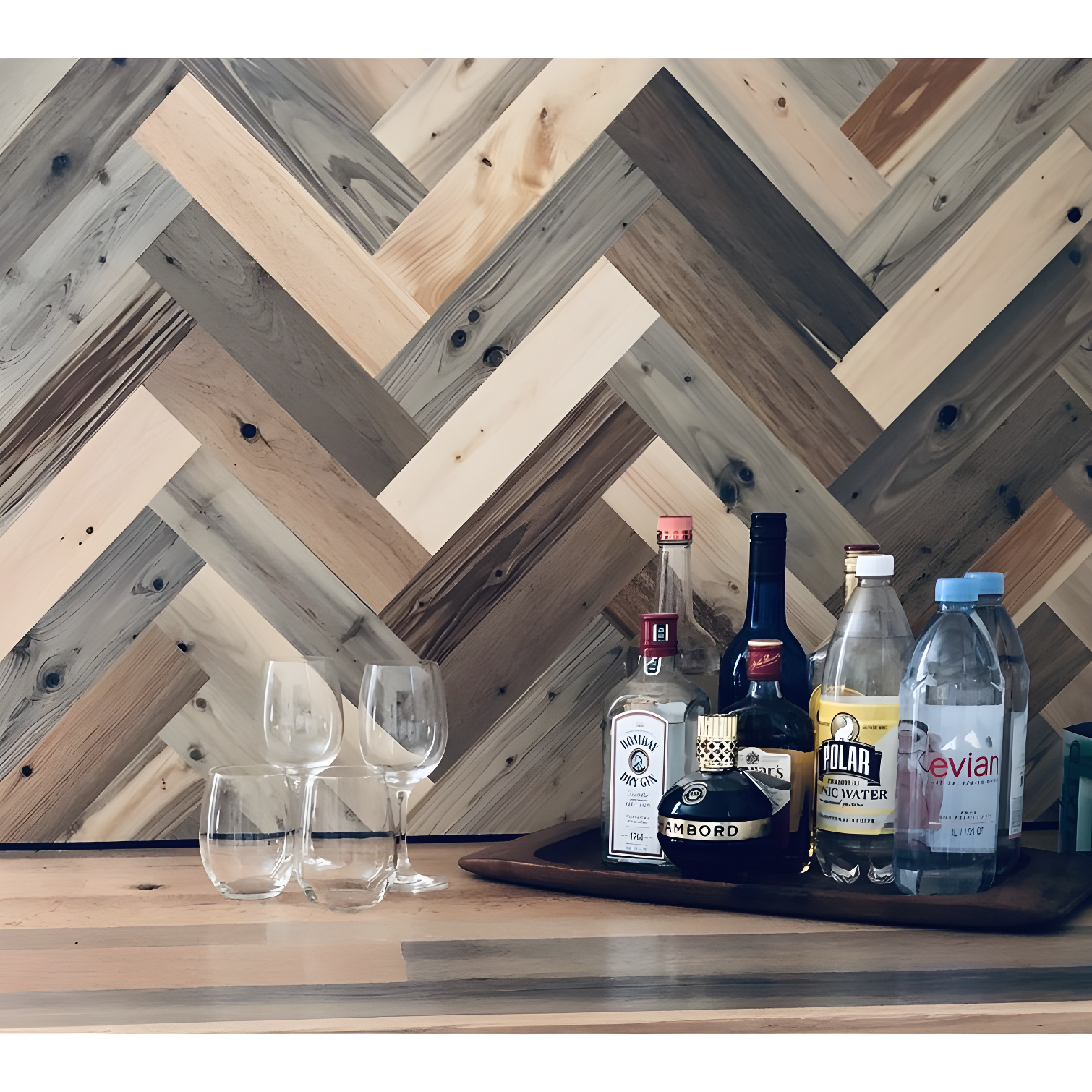 Timberchic River Reclaimed Wooden Wall planks - Simple Peel & Stick Wall Covering Application for DIY Accent Wall & Home Improvement - Premium Wall Paneling - Herringbone Pattern