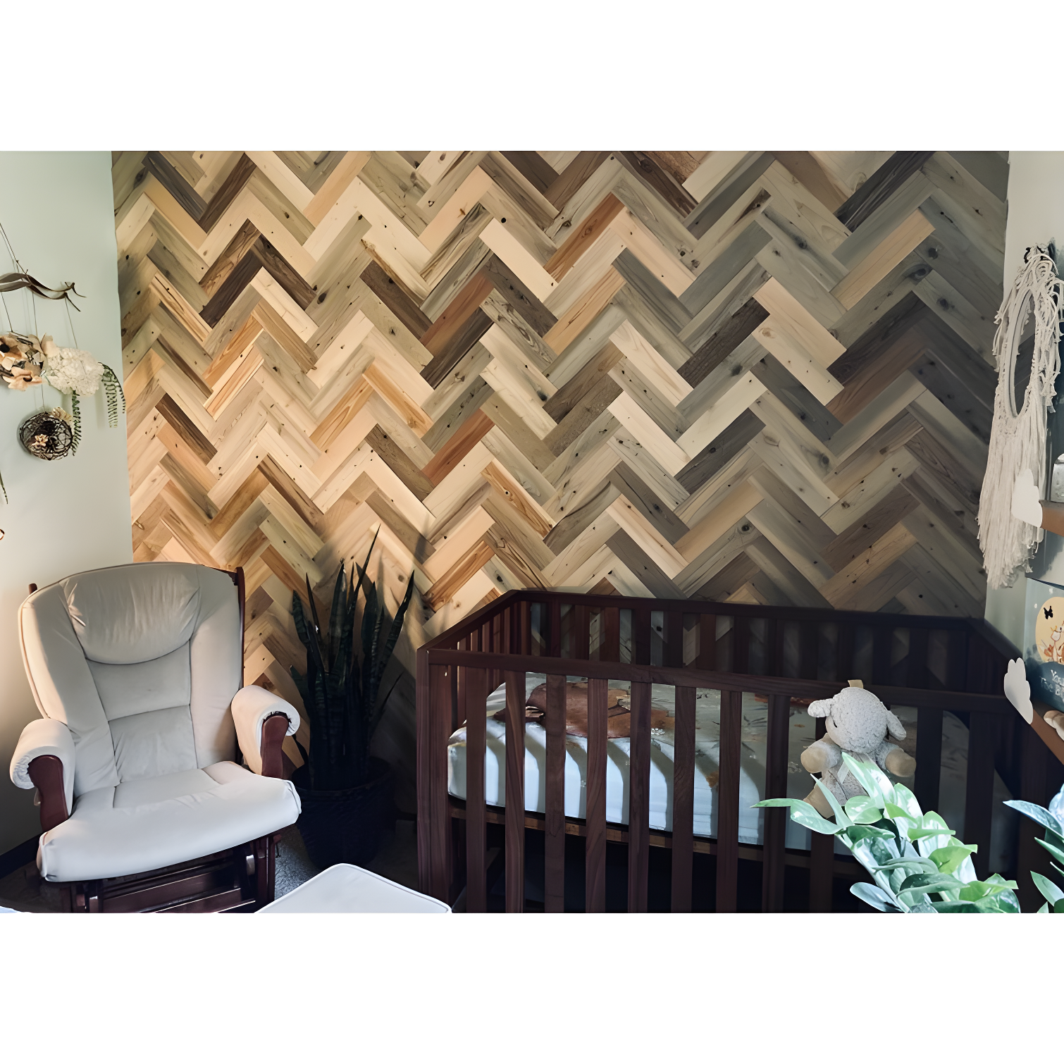 Timberchic River Reclaimed Wooden Wall planks - Simple Peel & Stick Wall Covering Application for DIY Accent Wall & Home Improvement - Premium Wall Paneling - Herringbone Pattern