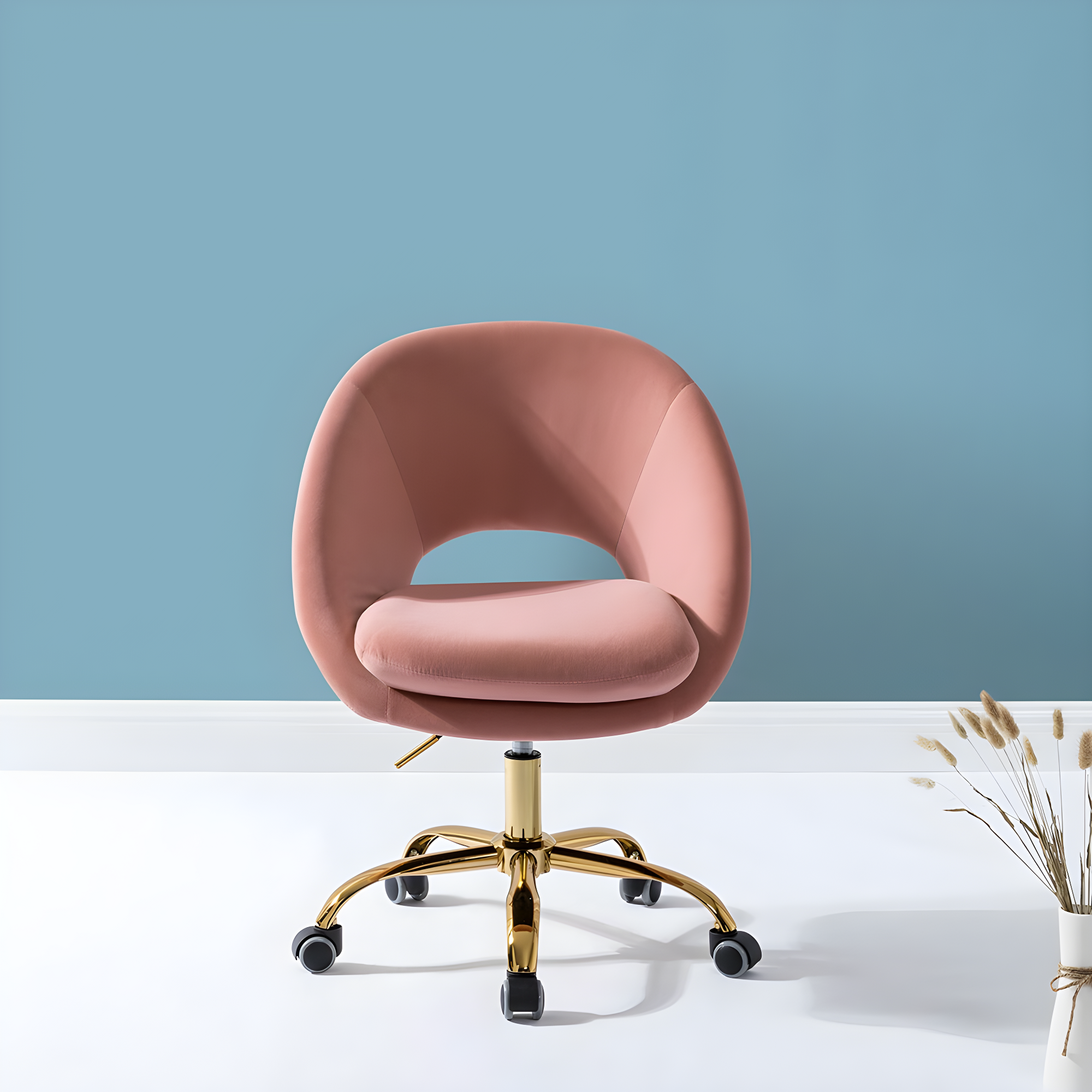 HULALA HOME Ramona Modern Velvet Height Adjustable 360 Swivel Task Chair with Metal Base by  Pink