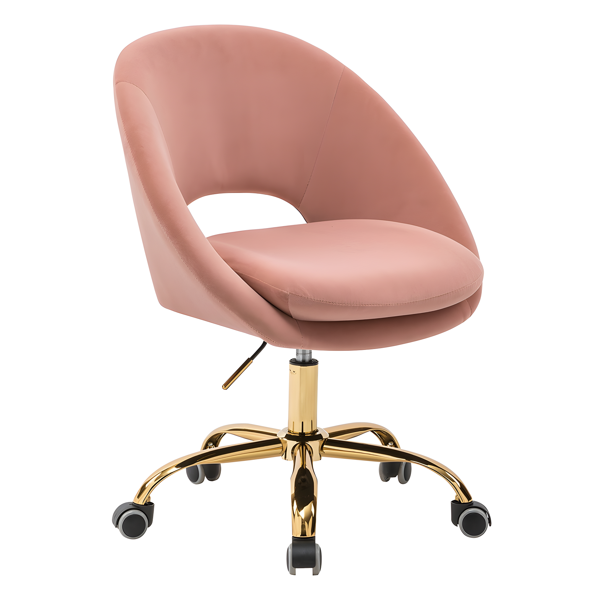 HULALA HOME Ramona Modern Velvet Height Adjustable 360 Swivel Task Chair with Metal Base by  Pink