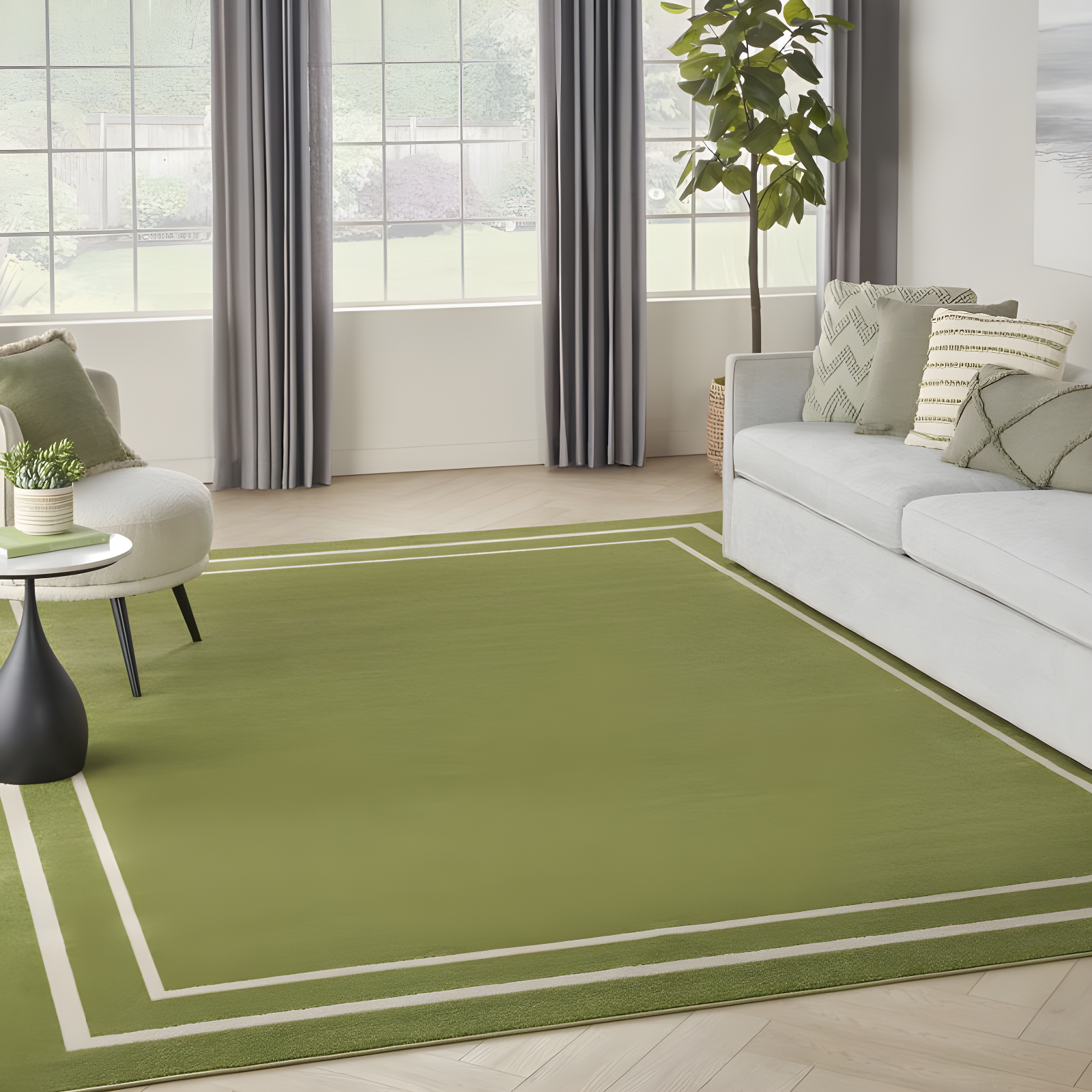 Nourison Essentials 8' x 10' Green Ivory Contemporary Indoor/Outdoor Rug
