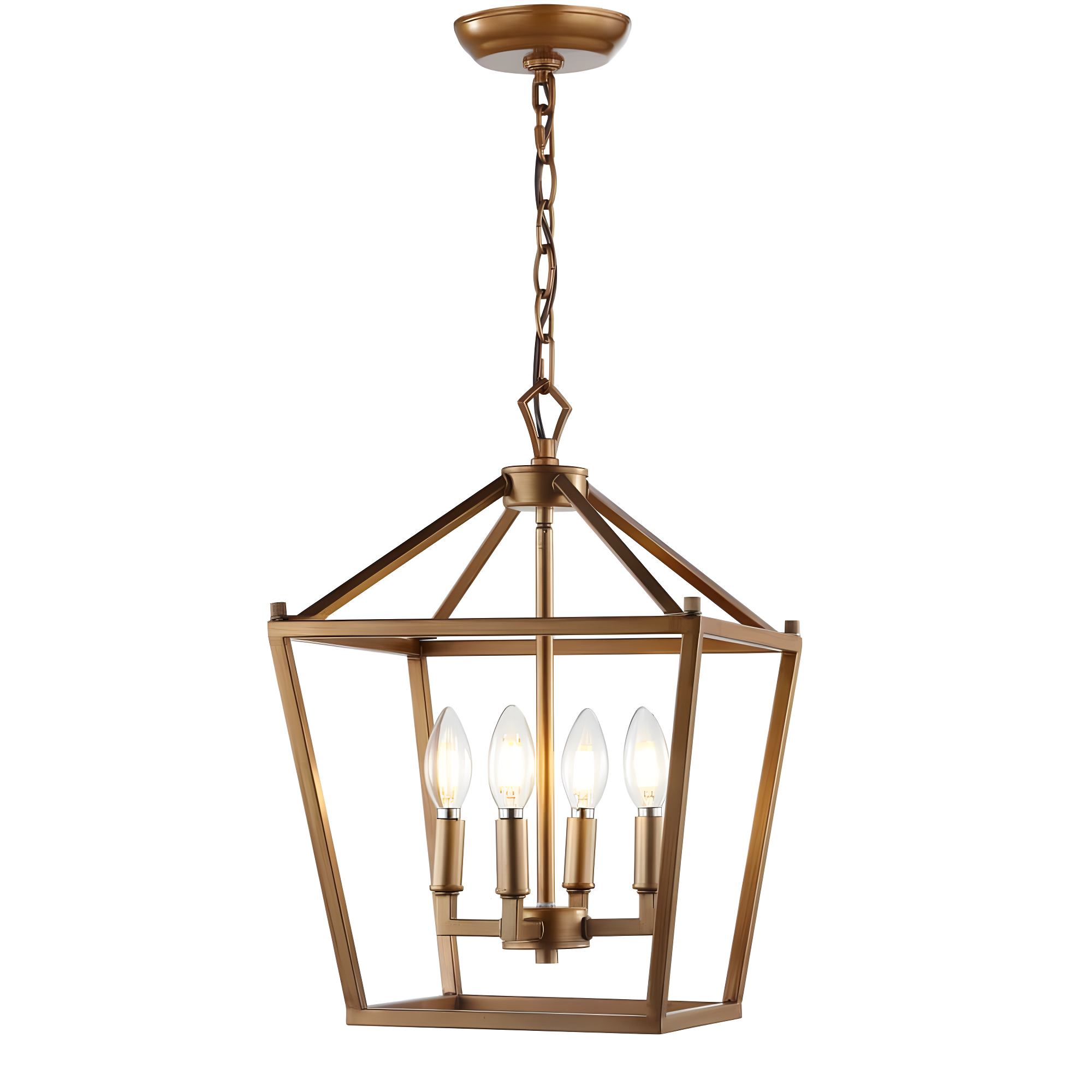 Pagoda 12" 4-Bulb Lantern Metal LED Pendant, Antique Gold