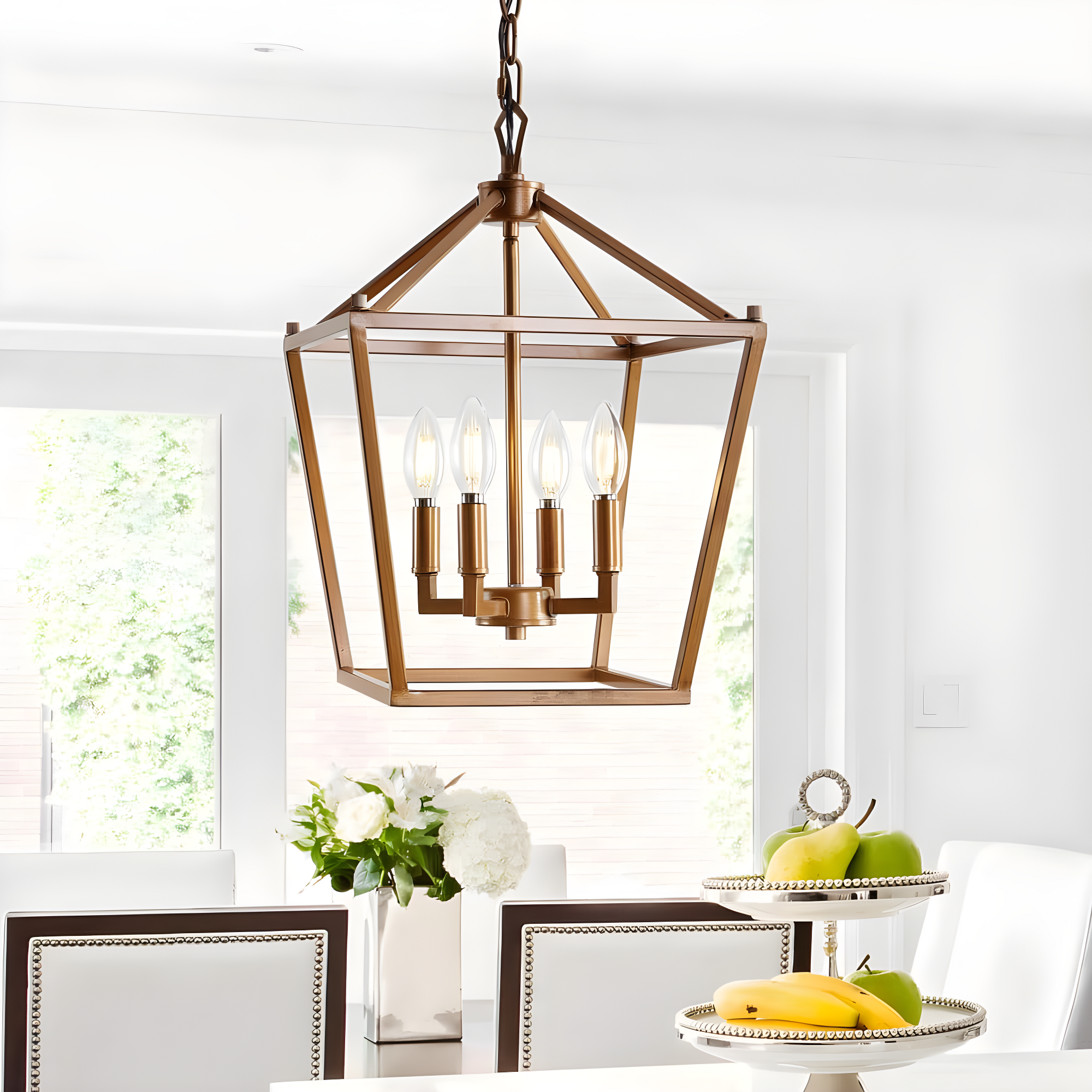 Pagoda 12" 4-Bulb Lantern Metal LED Pendant, Antique Gold