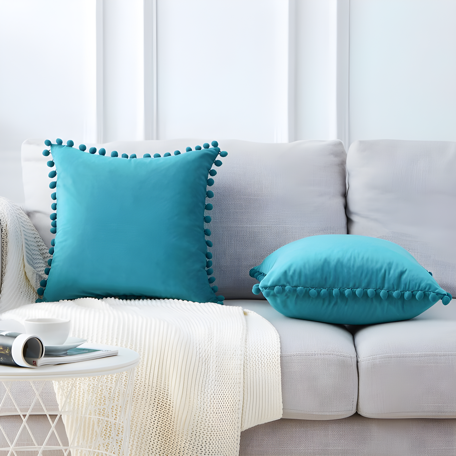 Deconovo Deconovo Pom-poms Velvet Reversible Pillow Cover (Set of 2)