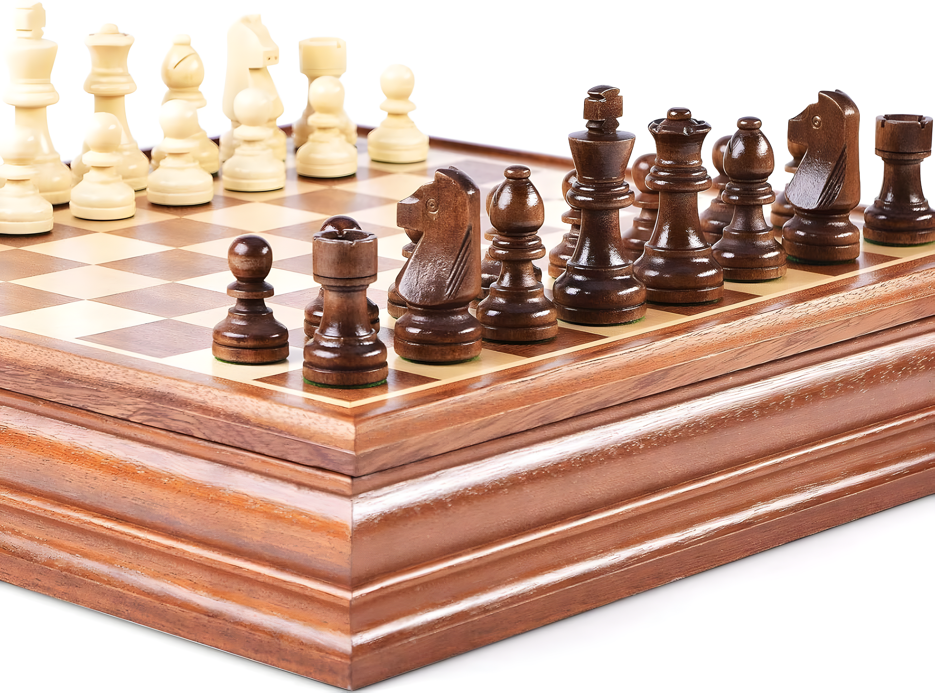 VAMSLOVE Chess and Checkers Board Game Sets for Adults Wooden Deluxe 15 inch Wood Board Box with Storage, Classic 2 in 1 Large Size with Chess Pieces - 3” King Height - 2 Extra Queens