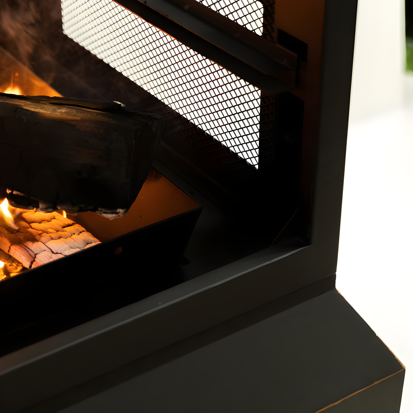 Deko Living Deko Living 26" Square Outdoor Steel Wood Burning Fireplace with Cast Iron Cooking Grill, Log Storage and Poker