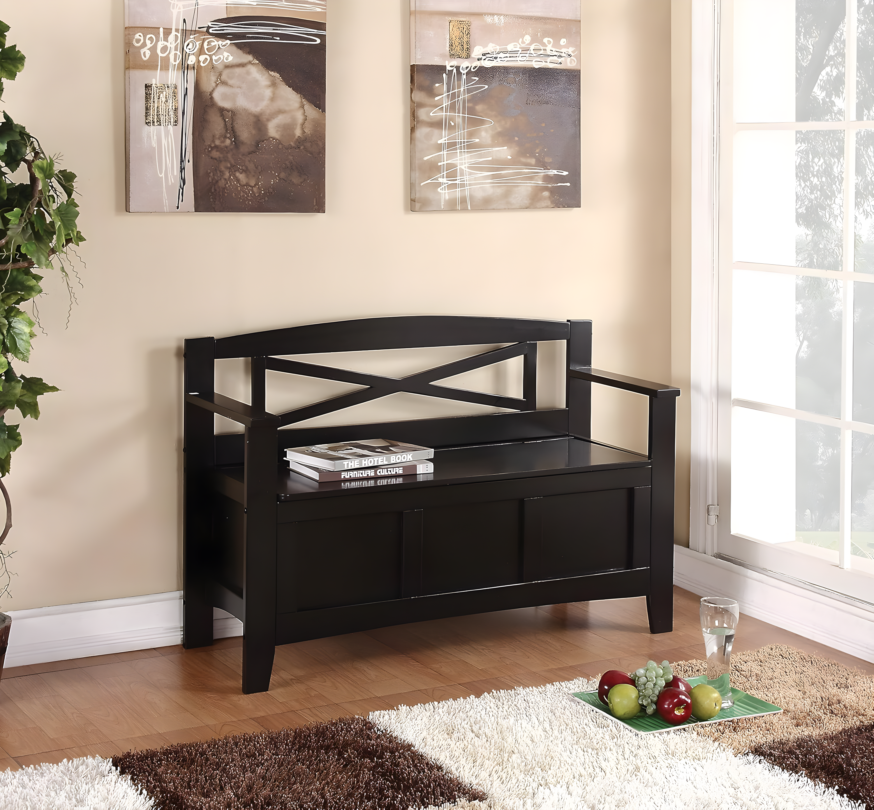 OSP Home Furnishings Metro Solid Wood  Entry Way Bench in Black