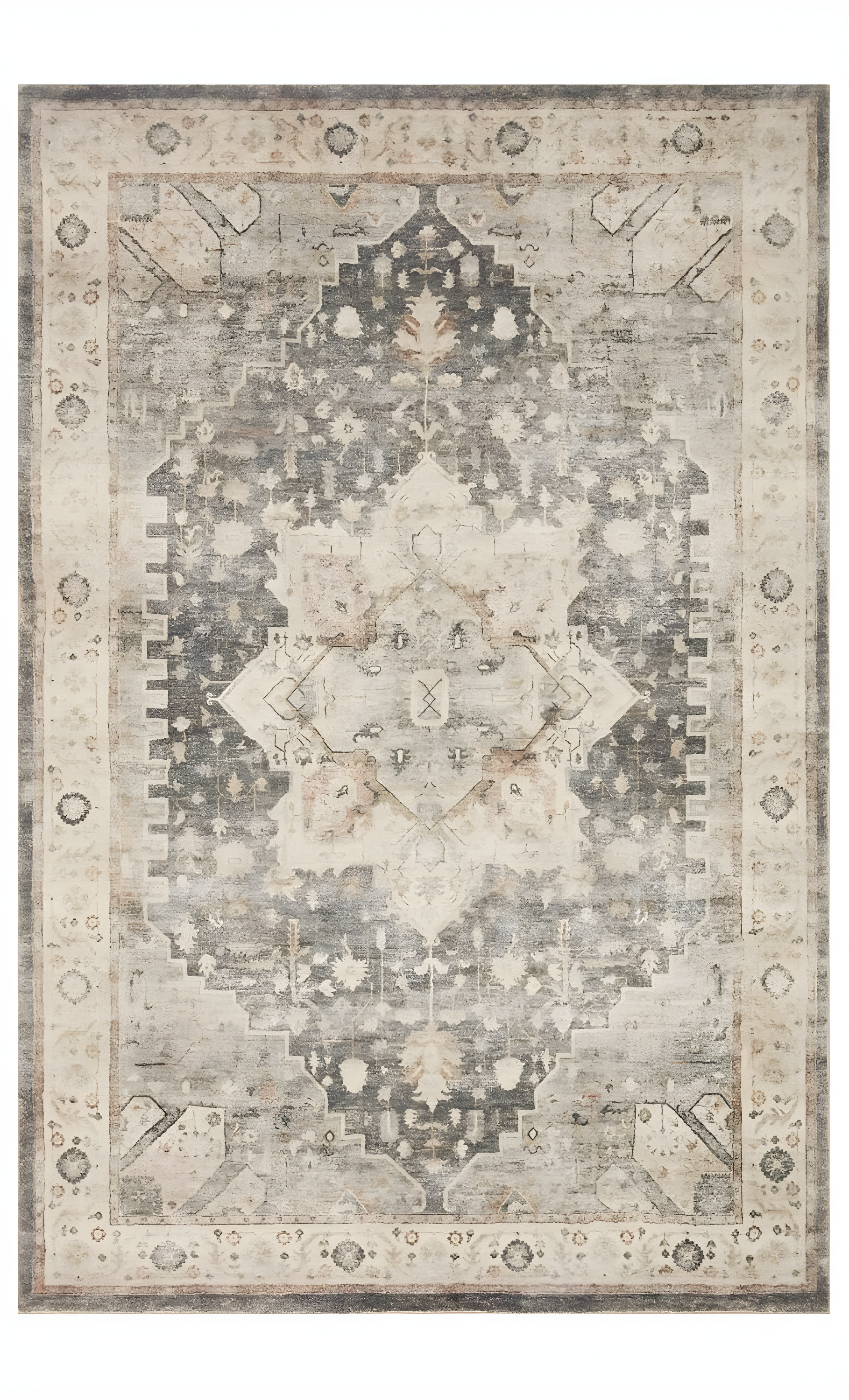 Loloi II Rosette Oriental Traditional Area Rug, Off-White, 18" x 18"