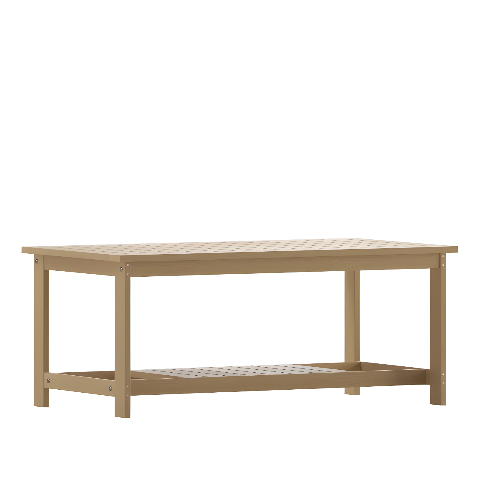 Merrick Lane All-Weather Poly Resin Wood Two Tiered Adirondack Slatted Coffee Conversation Table in Natural Cedar