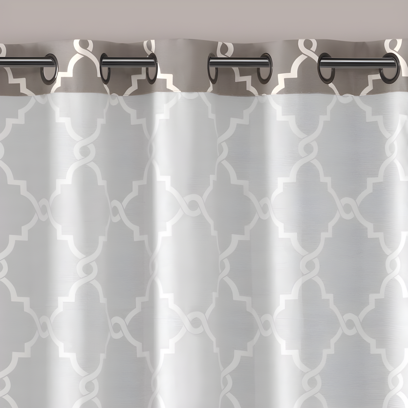 Fretwork Print Grommet Top Window Curtain Panel