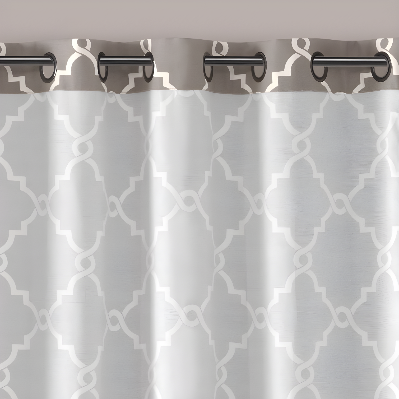 Fretwork Print Grommet Top Window Curtain Panel