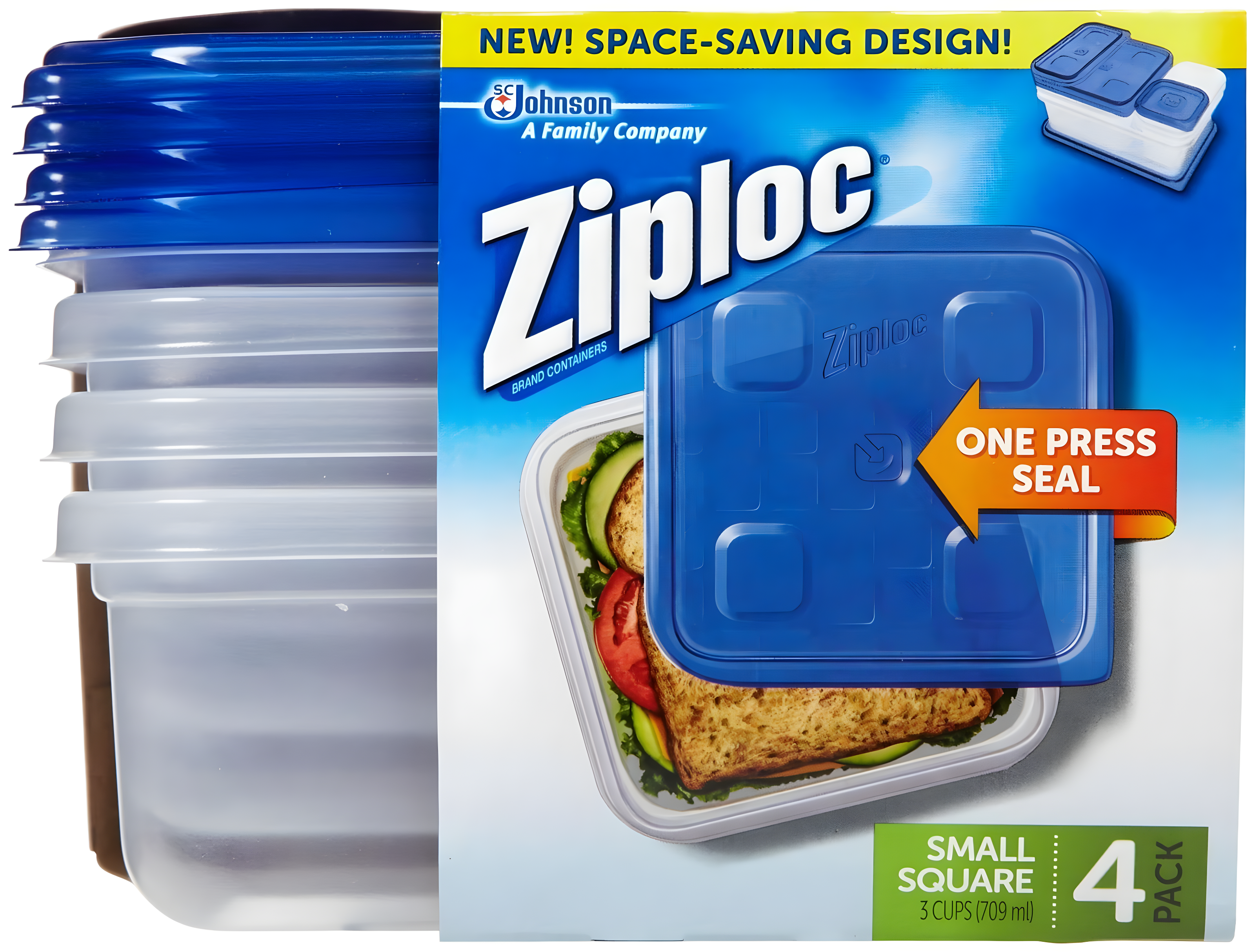 Ziploc® Brand, Food Storage Containers with Lids, Smart Snap Technology, Square, 4 ct