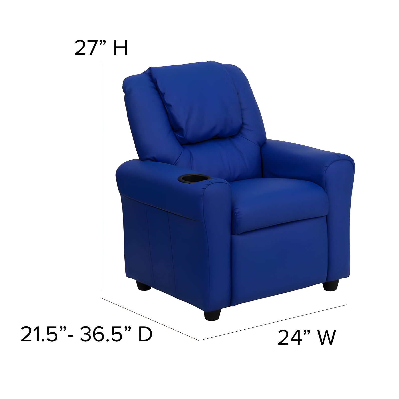Emma and Oliver Blue Vinyl Kids Recliner with Cup Holder and Headrest