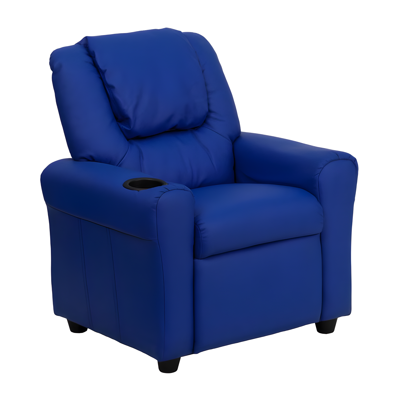 Emma and Oliver Blue Vinyl Kids Recliner with Cup Holder and Headrest