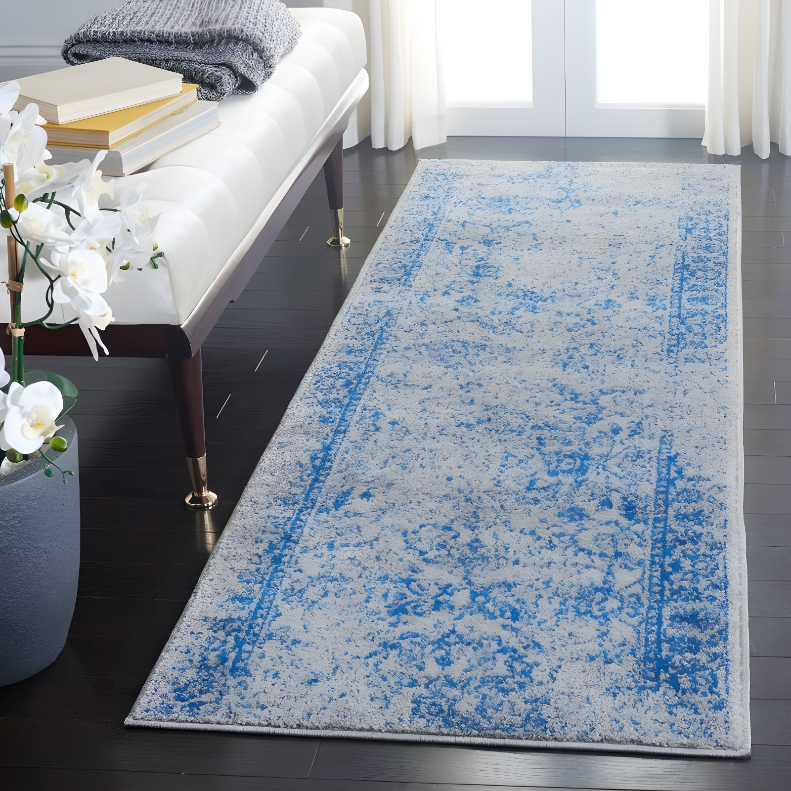 Adirondack ADR109 Machine Made Indoor Runner - Grey/Blue - 2'-6"x8' - Safavieh