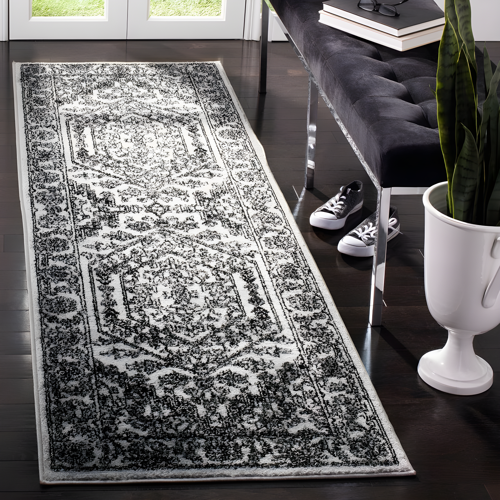 Adirondack ADR108 Power Loomed Runner Rug  Silver / Black 2'-6" X 6' - Safavieh.