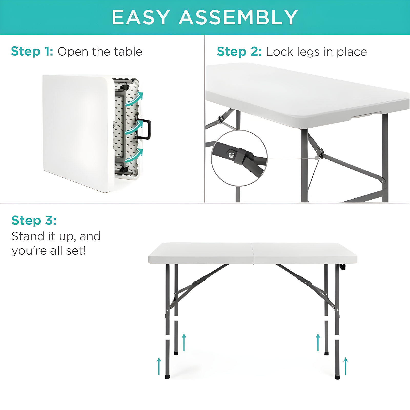 Best Choice Products Plastic Folding Table, Indoor Outdoor Heavy Duty Portable w/ Handle, Lock for Picnic