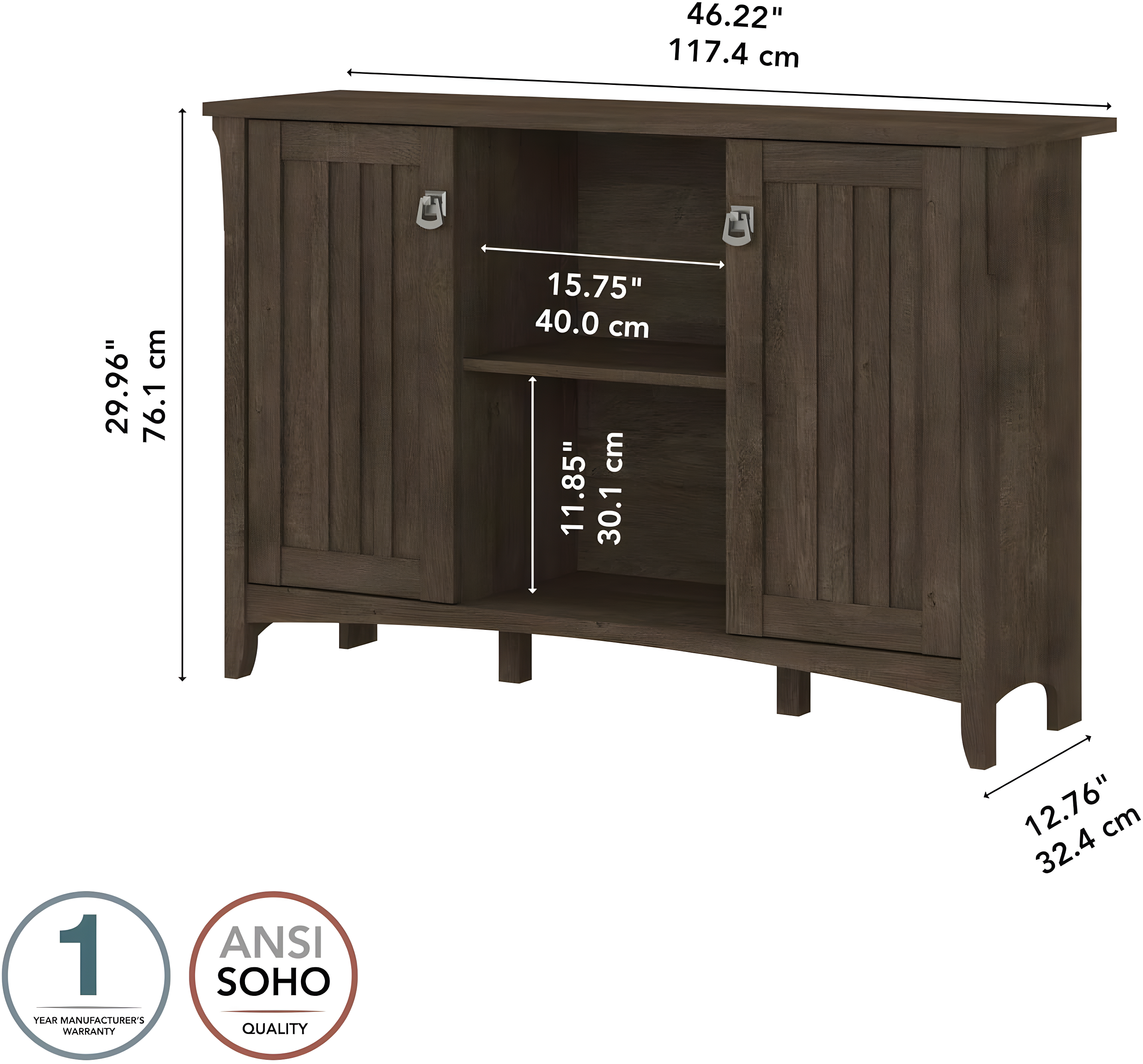 Bush Furniture Salinas Accent Storage Cabinet with Doors, Ash Brown
