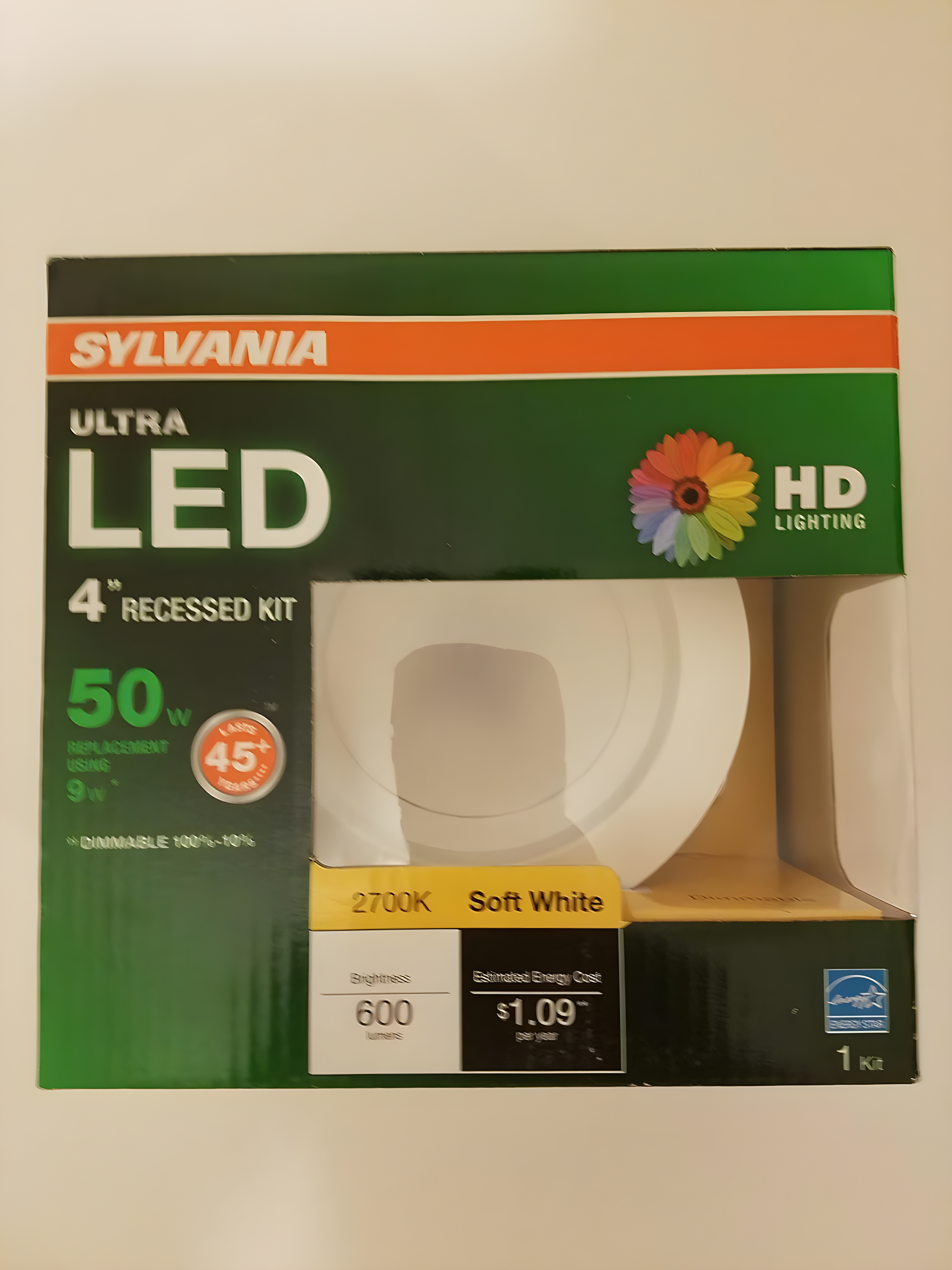 Sylvania LED/RT4/600/930/FL80 4"  LED Recessed Downlight Kit, 4", Medium Base, 3000K, 600 Lumens, Replaces R30.
