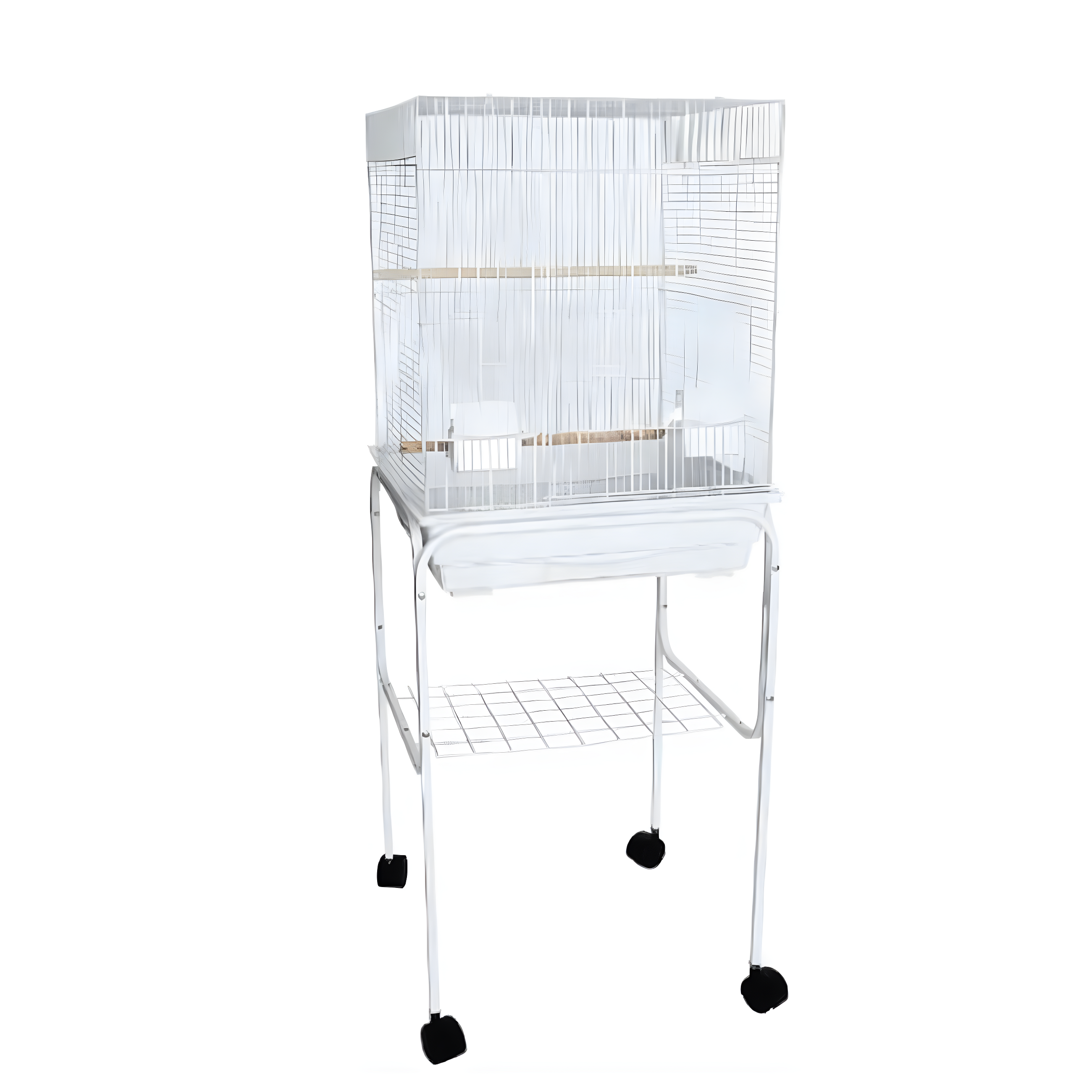 YML 5924 3/8 inches Bar Spacing Flat Top Bird Cage with Stand 18 inches x 18 inches /Small White