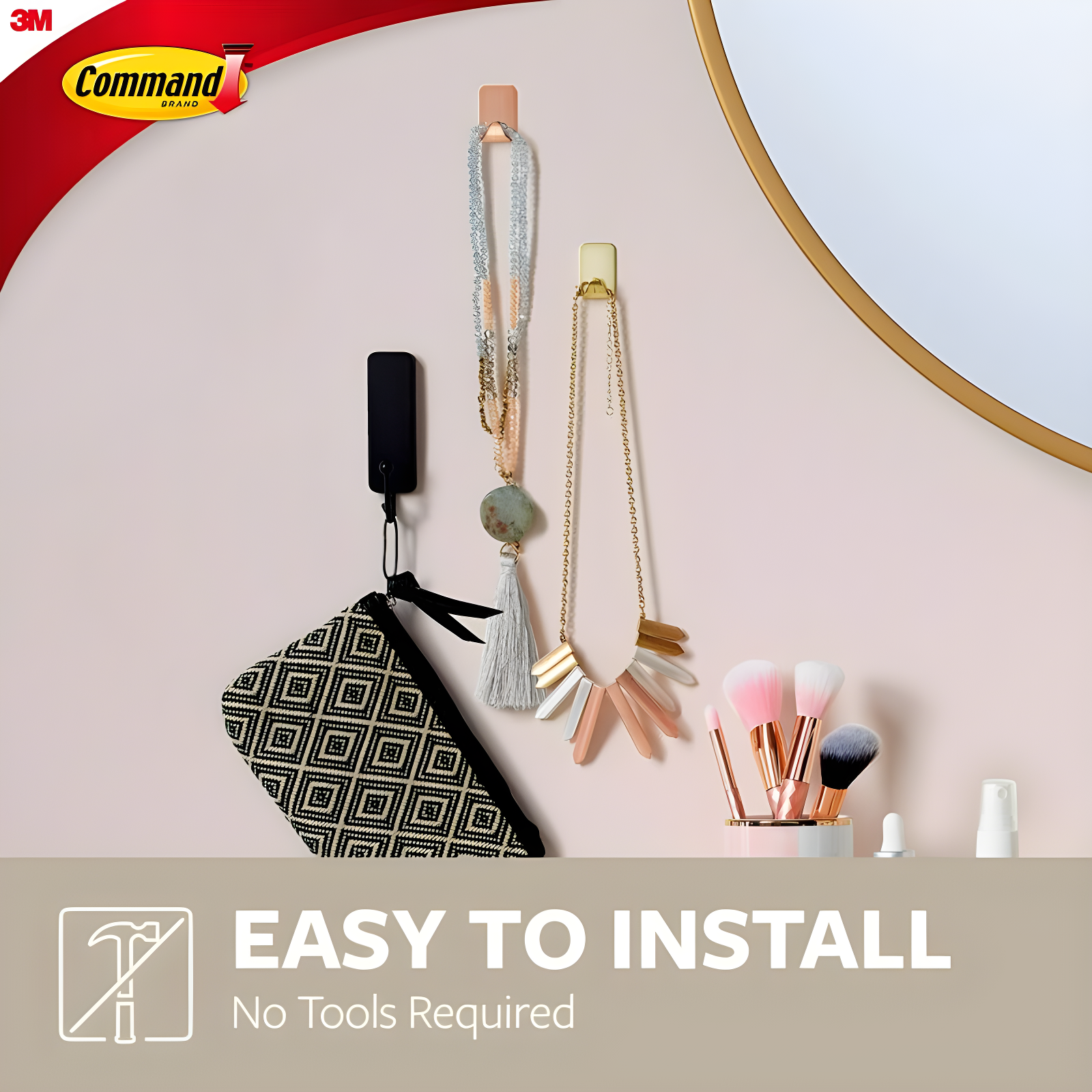 Command Small Sized Metallic Decorative Hooks Brass: Gold Wall Hooks, 0.5 lb Capacity, 4 Pack