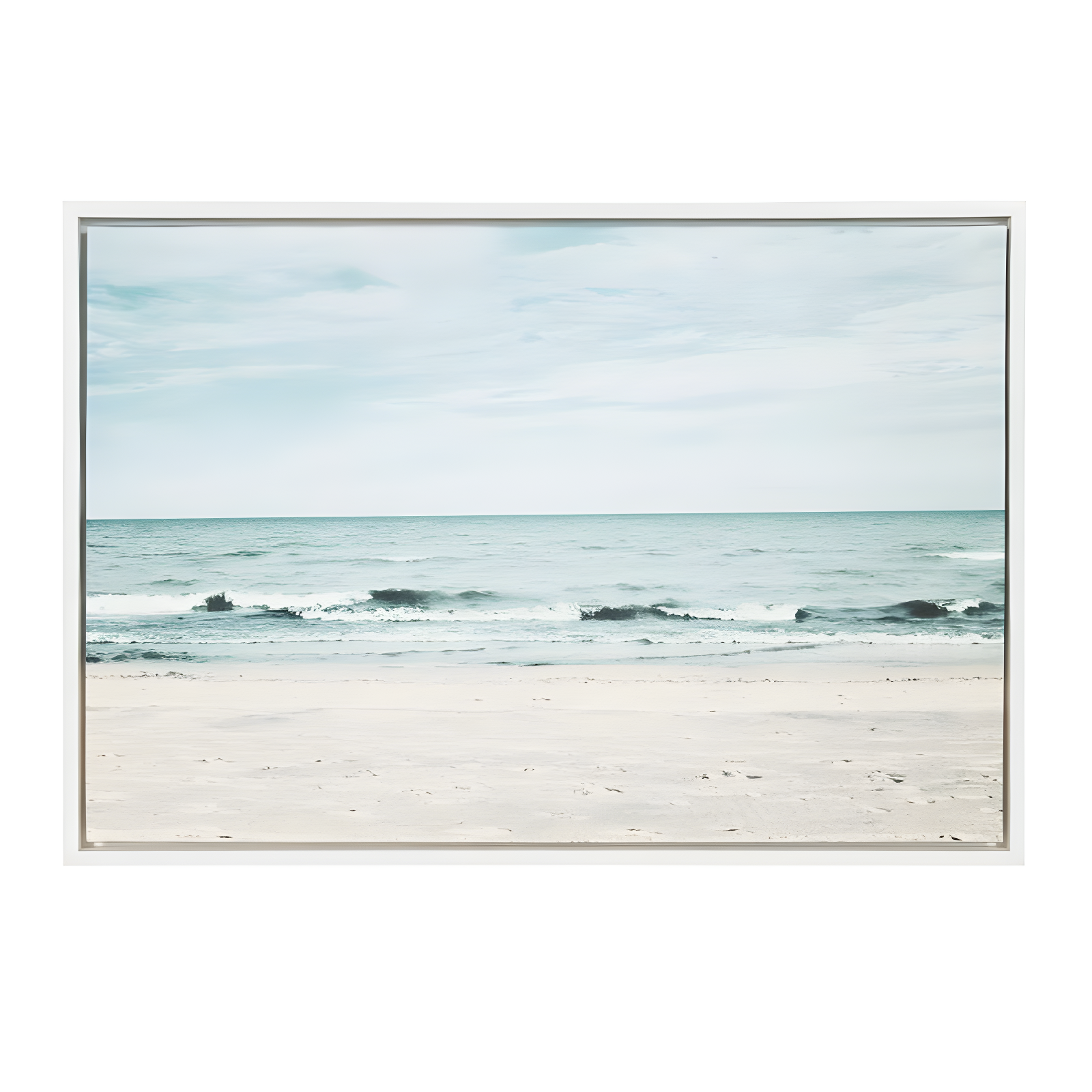 23" x 33" Sylvie Beach 2 Framed Canvas by F2 Images White - Kate and Laurel: Modern Wall Art, Ocean Screen Print, Sawtooth Back Mount